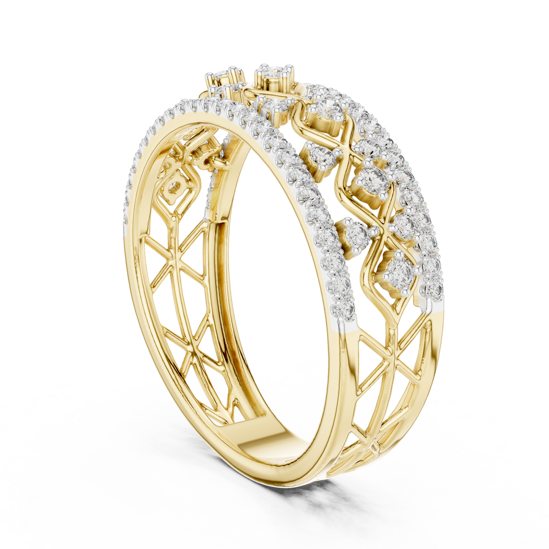 Round Cut Diamond Crisscross Lattice Band with Pavé Brilliance