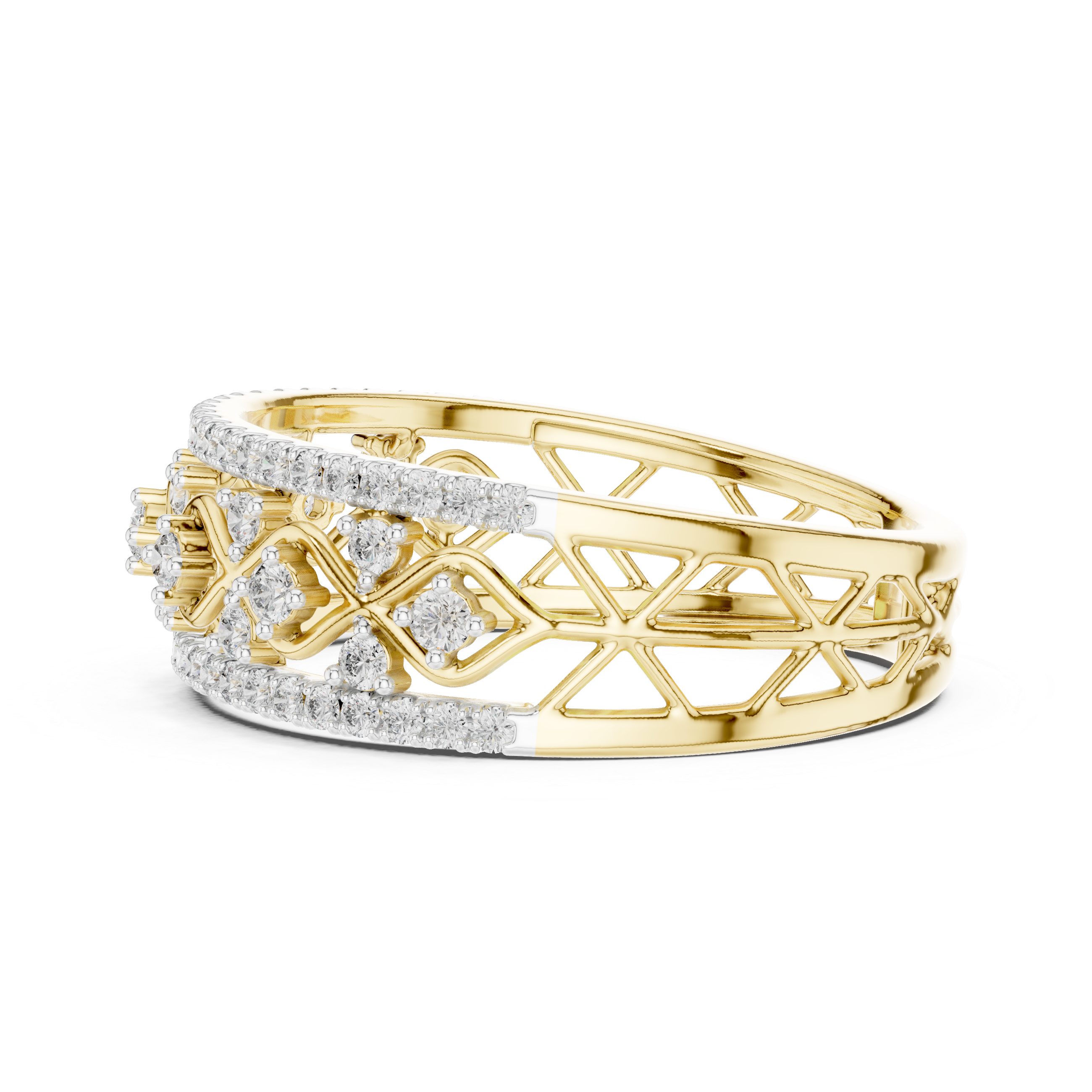 Round Cut Diamond Crisscross Lattice Band with Pavé Brilliance
