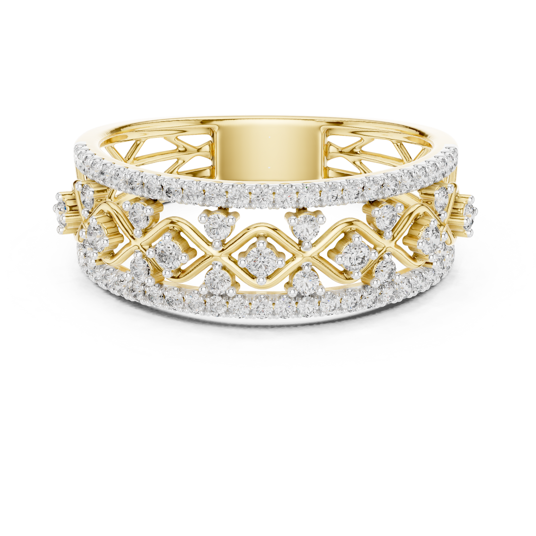 Round Cut Diamond Crisscross Lattice Band with Pavé Brilliance