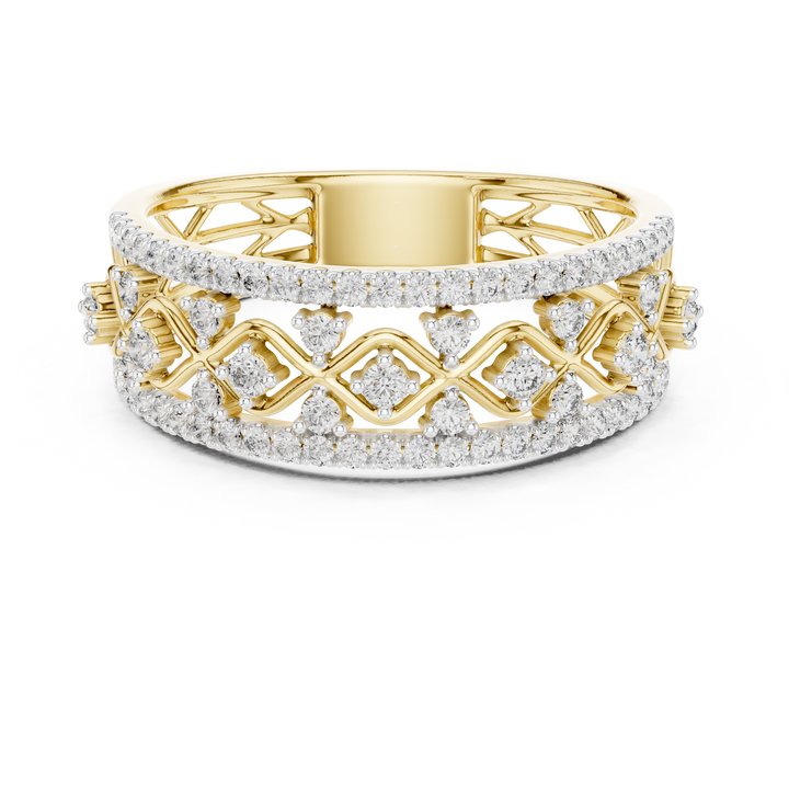Round Cut Diamond Crisscross Lattice Band with Pavé Brilliance