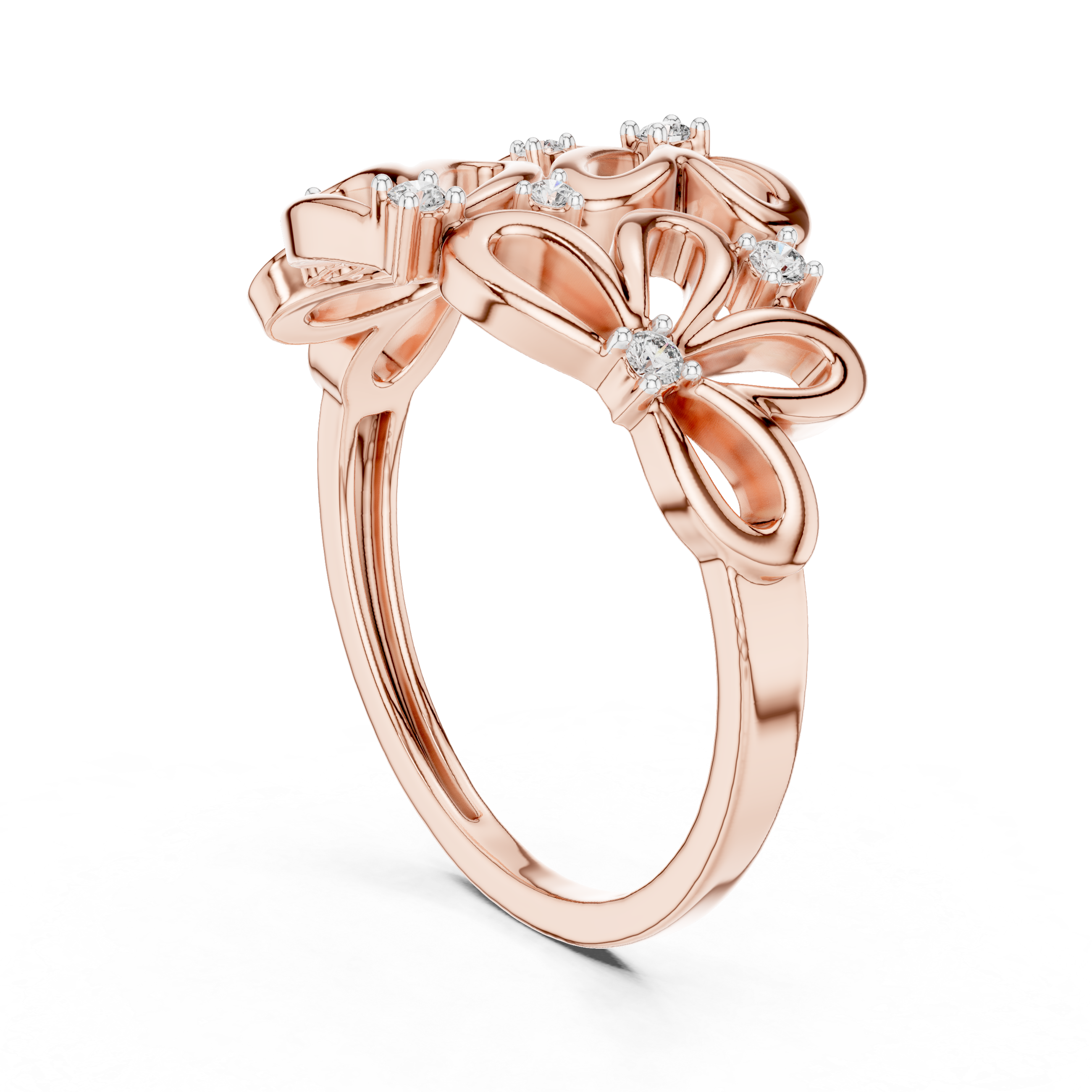 Round Cut Diamond Organic Loop Floral Ring