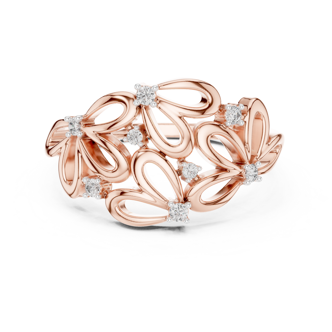 Round Cut Diamond Organic Loop Floral Ring