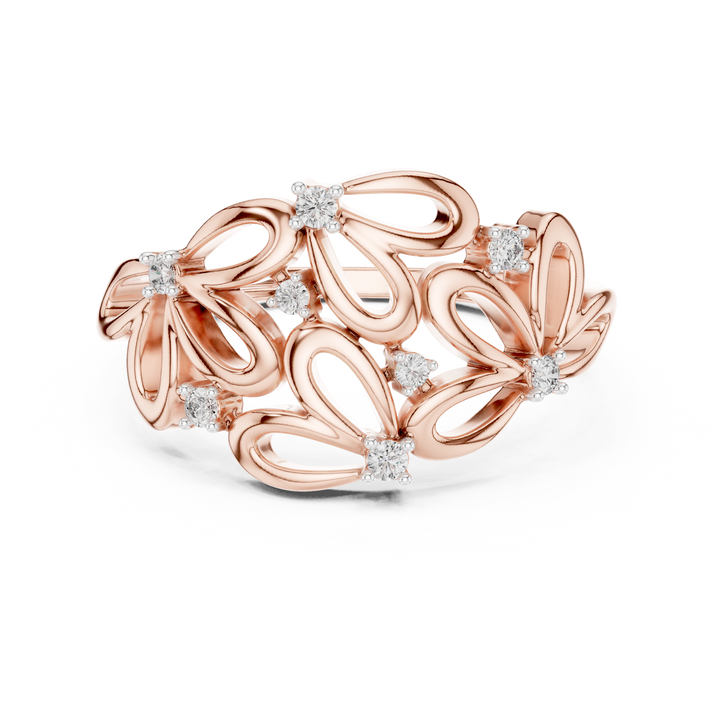 Round Cut Diamond Organic Loop Floral Ring