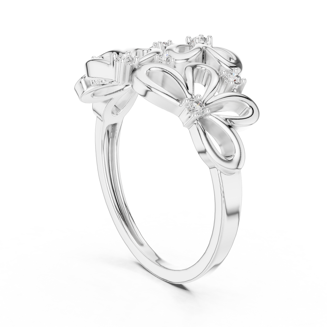 Round Cut Diamond Organic Loop Floral Ring