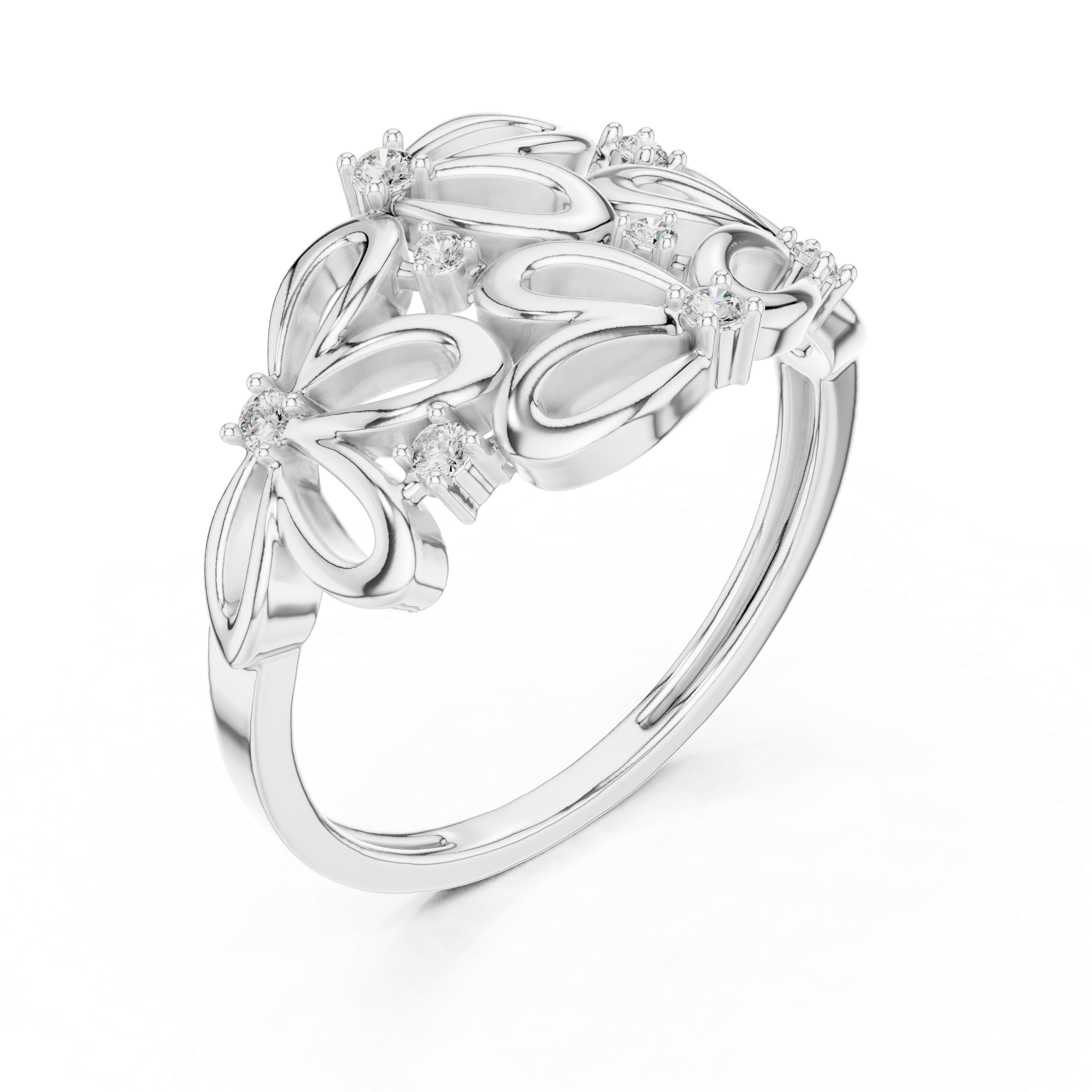 Round Cut Diamond Organic Loop Floral Ring