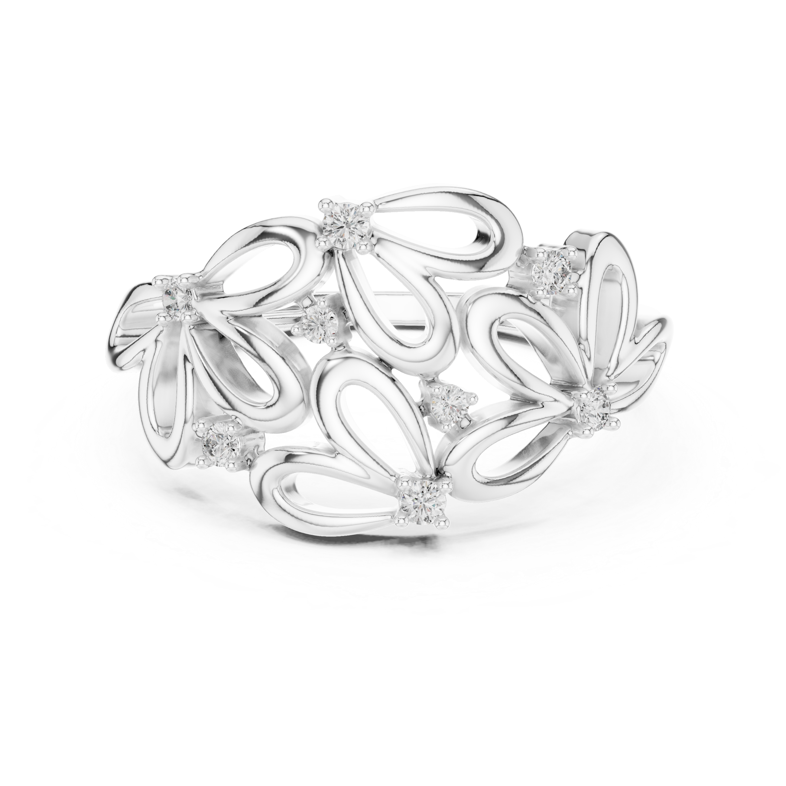 Round Cut Diamond Organic Loop Floral Ring