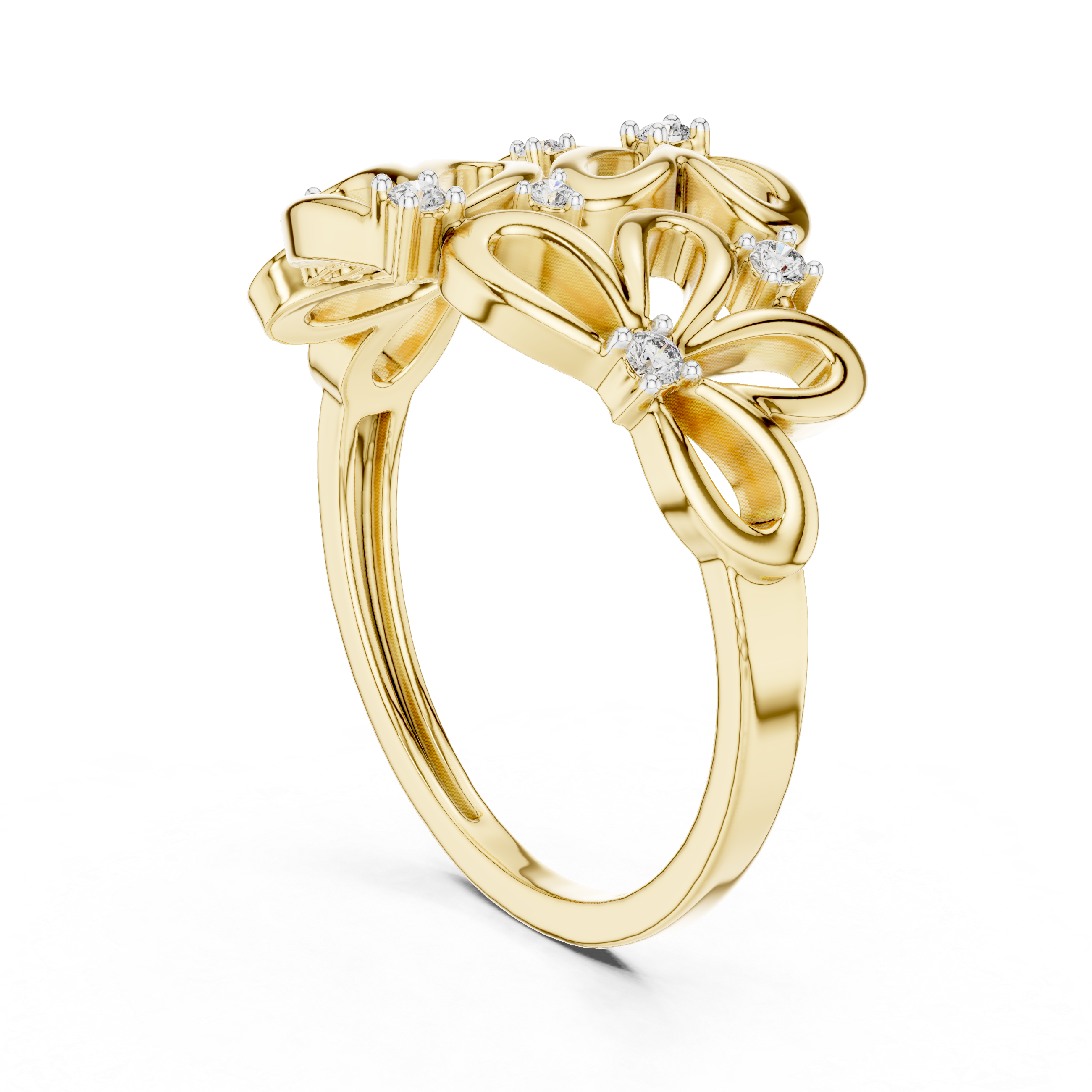Round Cut Diamond Organic Loop Floral Ring