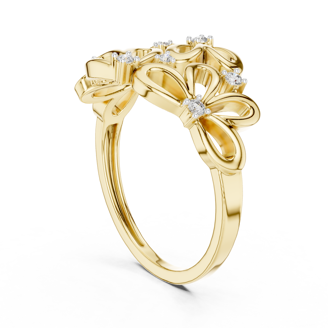 Round Cut Diamond Organic Loop Floral Ring