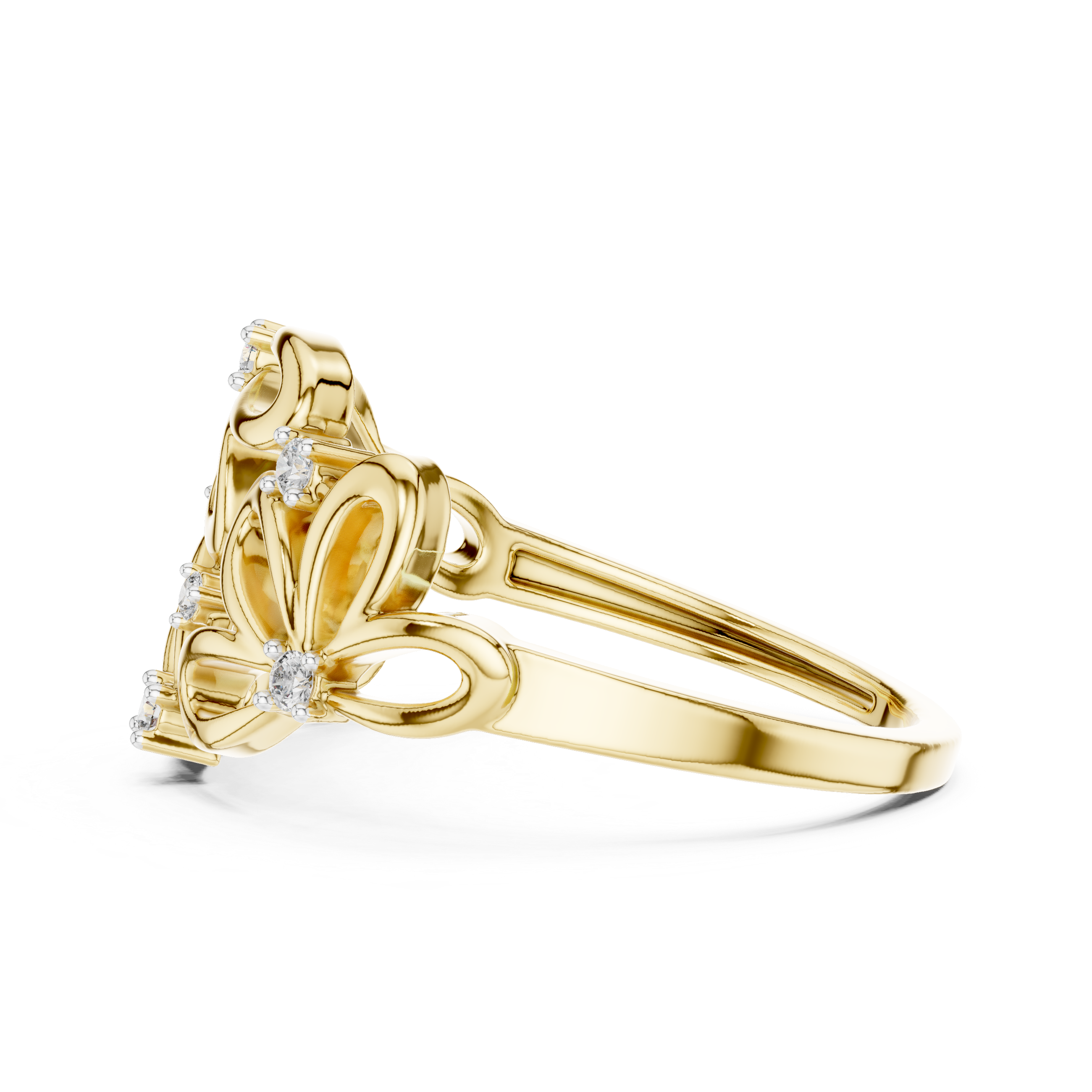 Round Cut Diamond Organic Loop Floral Ring