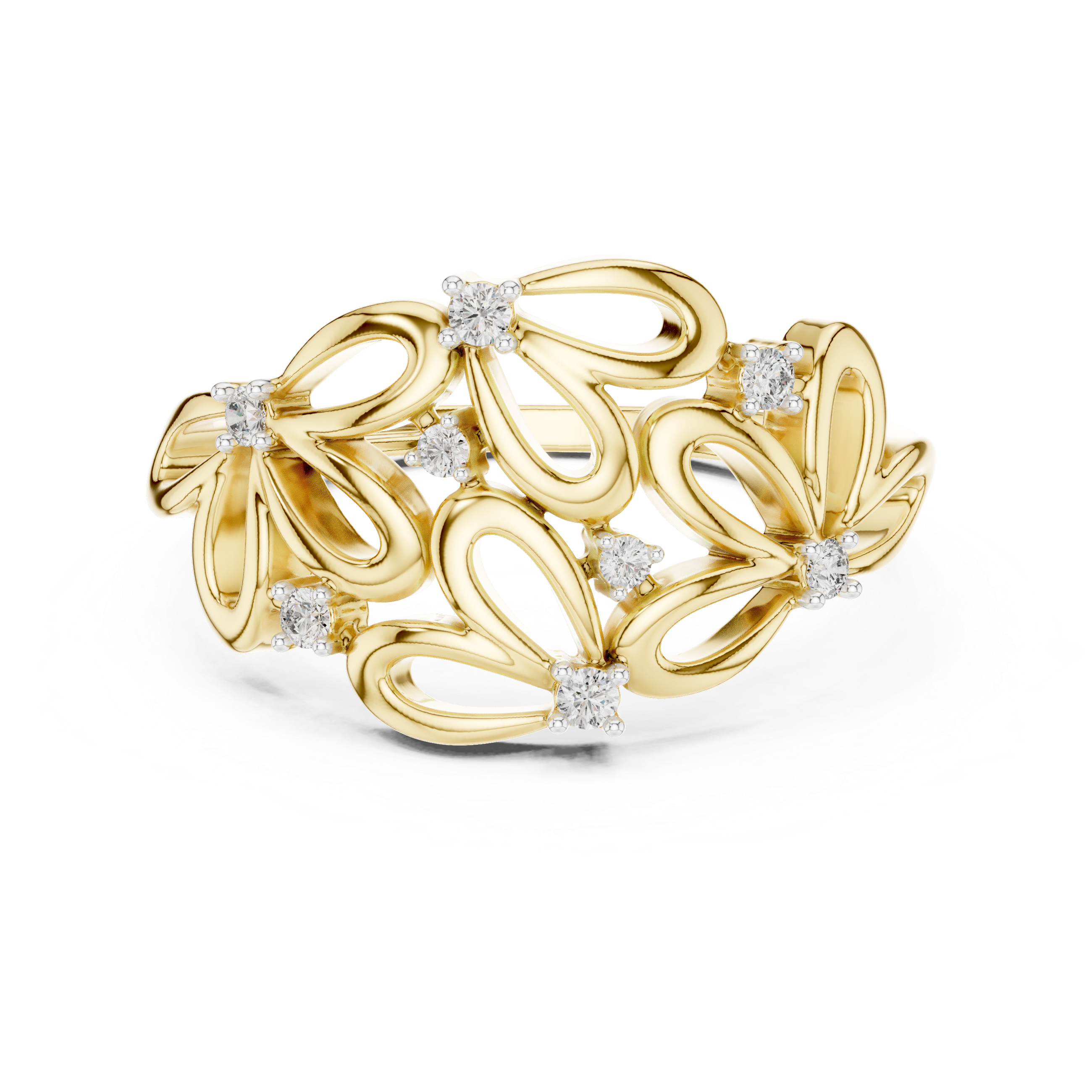 Round Cut Diamond Organic Loop Floral Ring