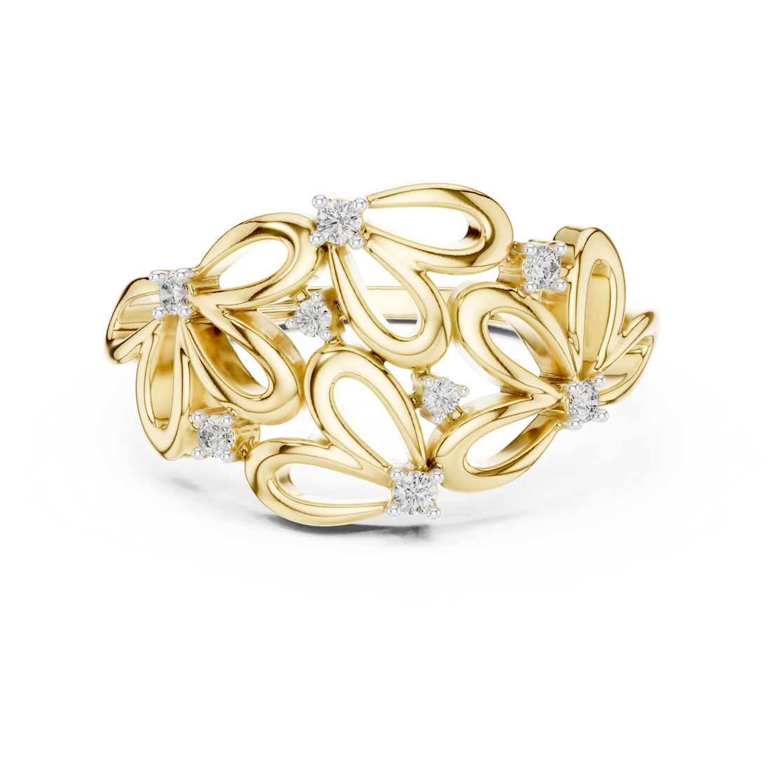 Round Cut Diamond Organic Loop Floral Ring