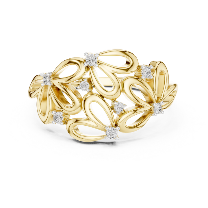 Round Cut Diamond Organic Loop Floral Ring