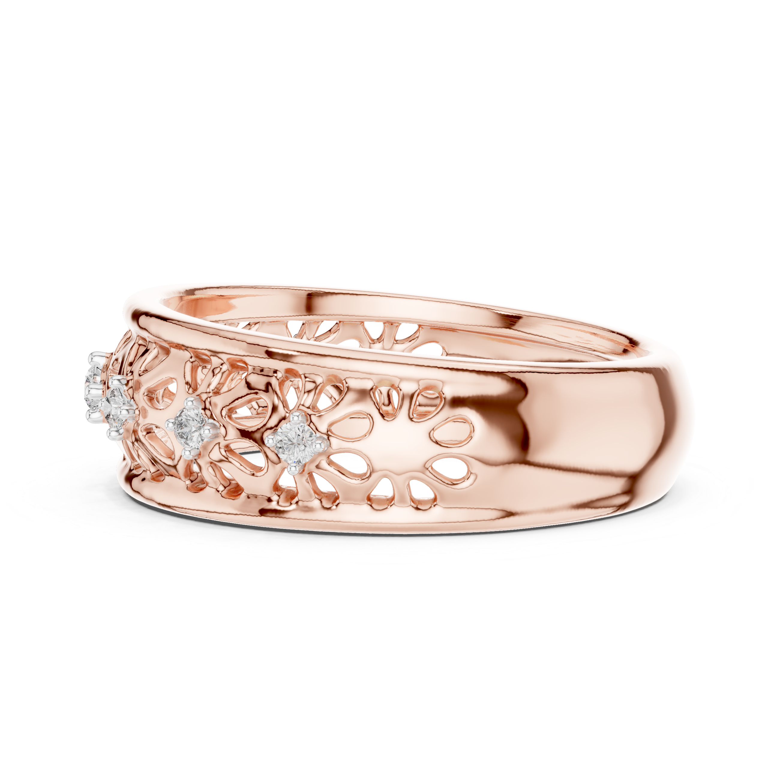 Round Cut Diamond Openwork Floral Band Ring