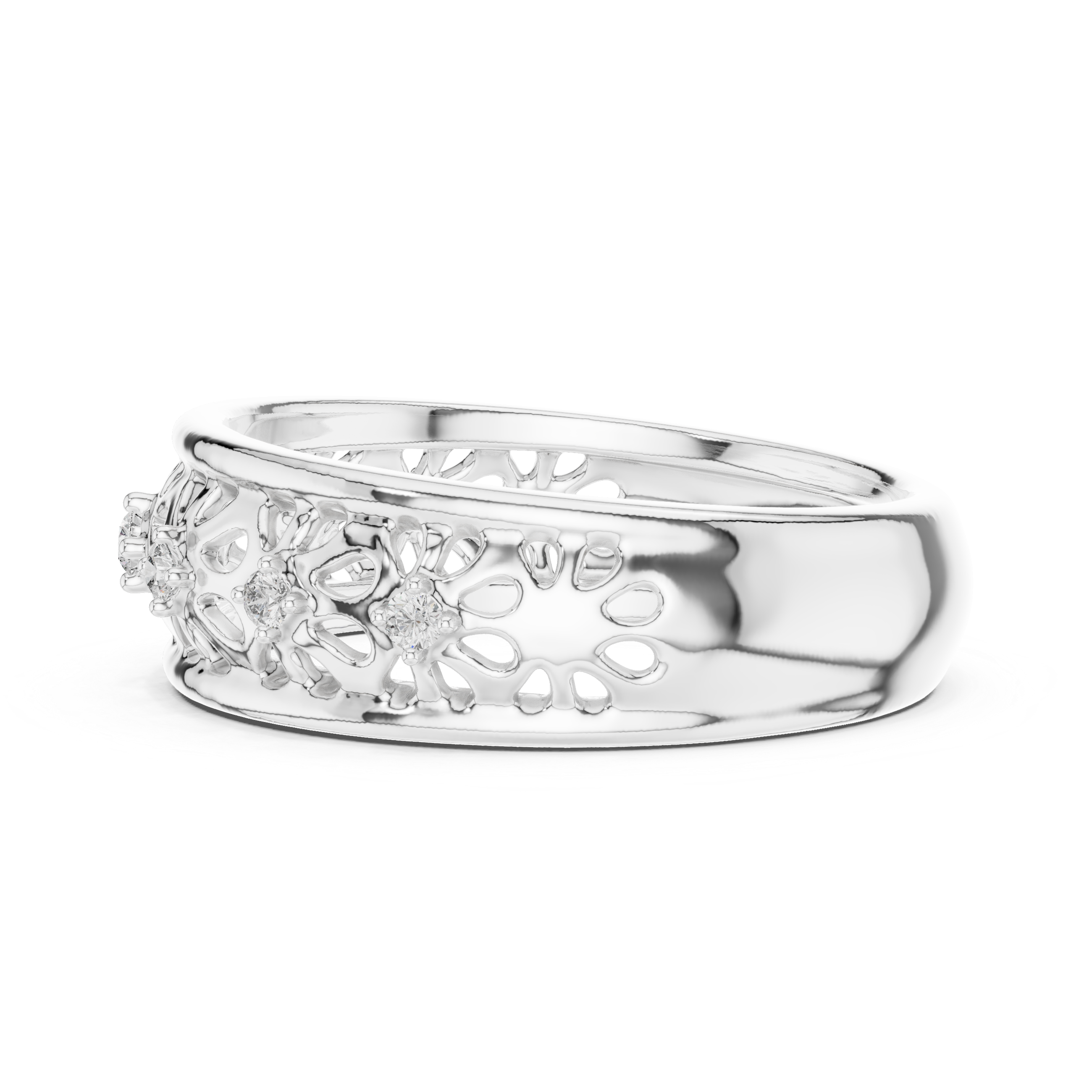 Round Cut Diamond Openwork Floral Band Ring