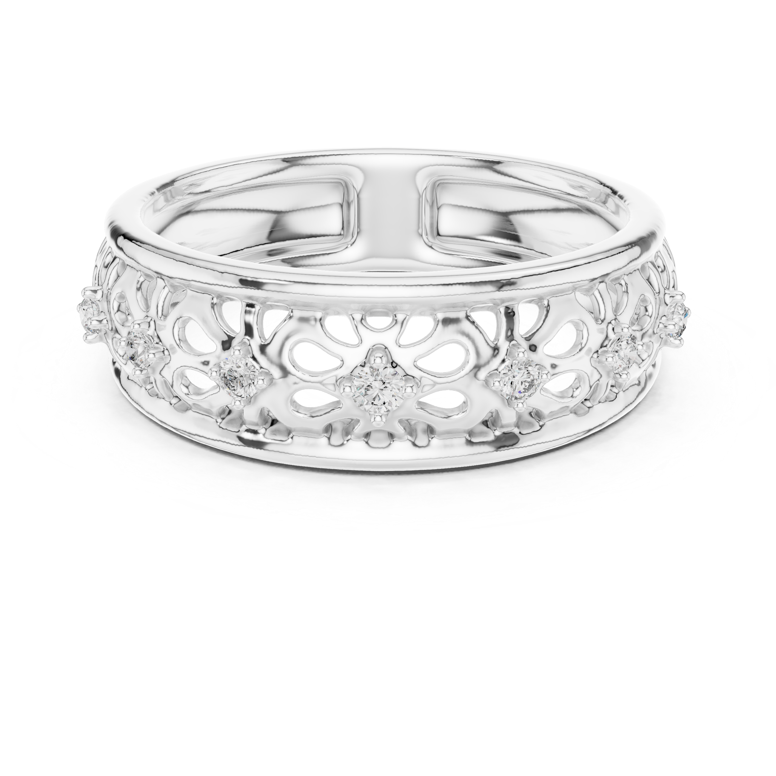 Round Cut Diamond Openwork Floral Band Ring