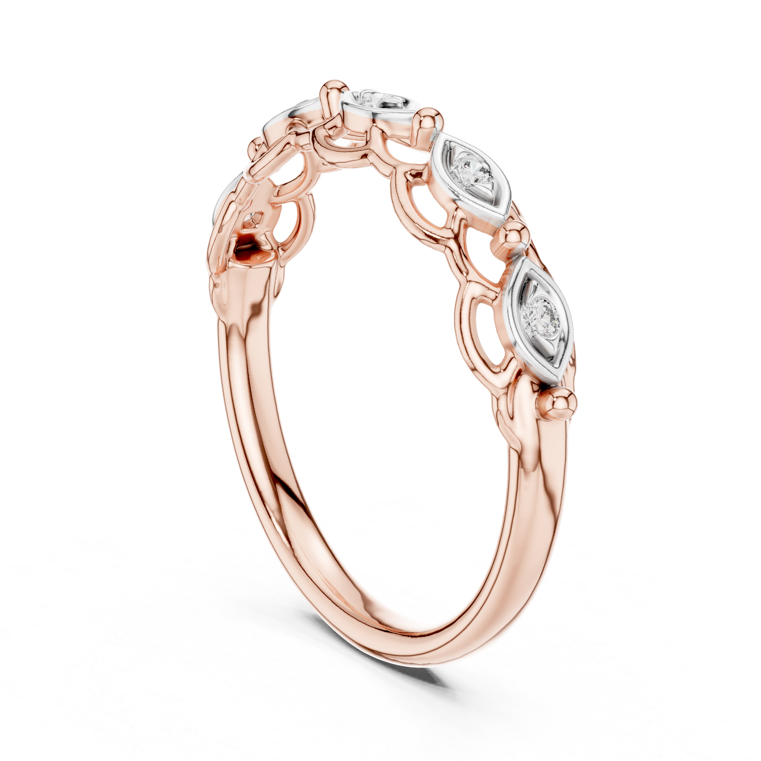 Round Cut Diamond Marquise Motif Openwork Band Ring