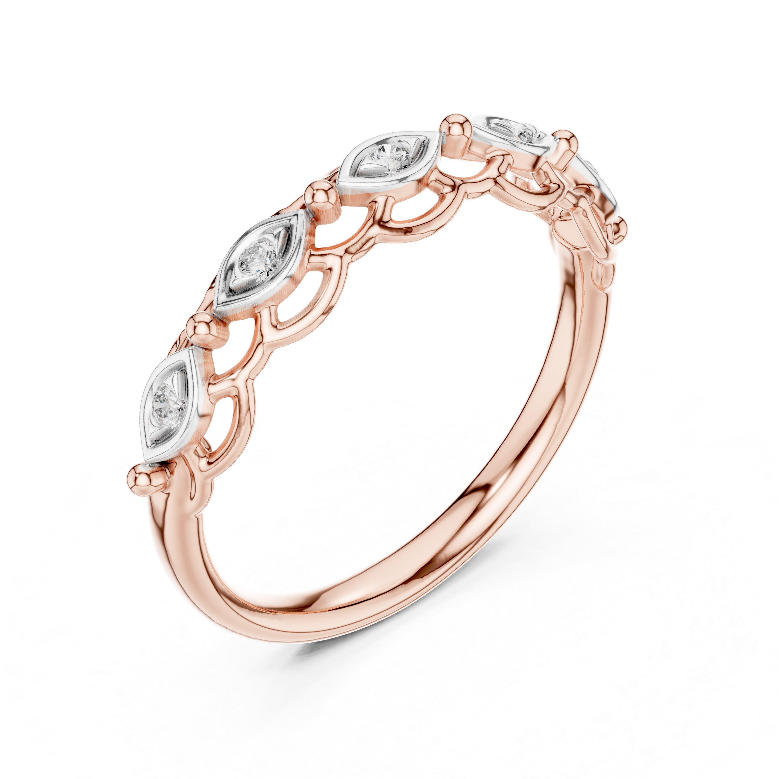 Round Cut Diamond Marquise Motif Openwork Band Ring