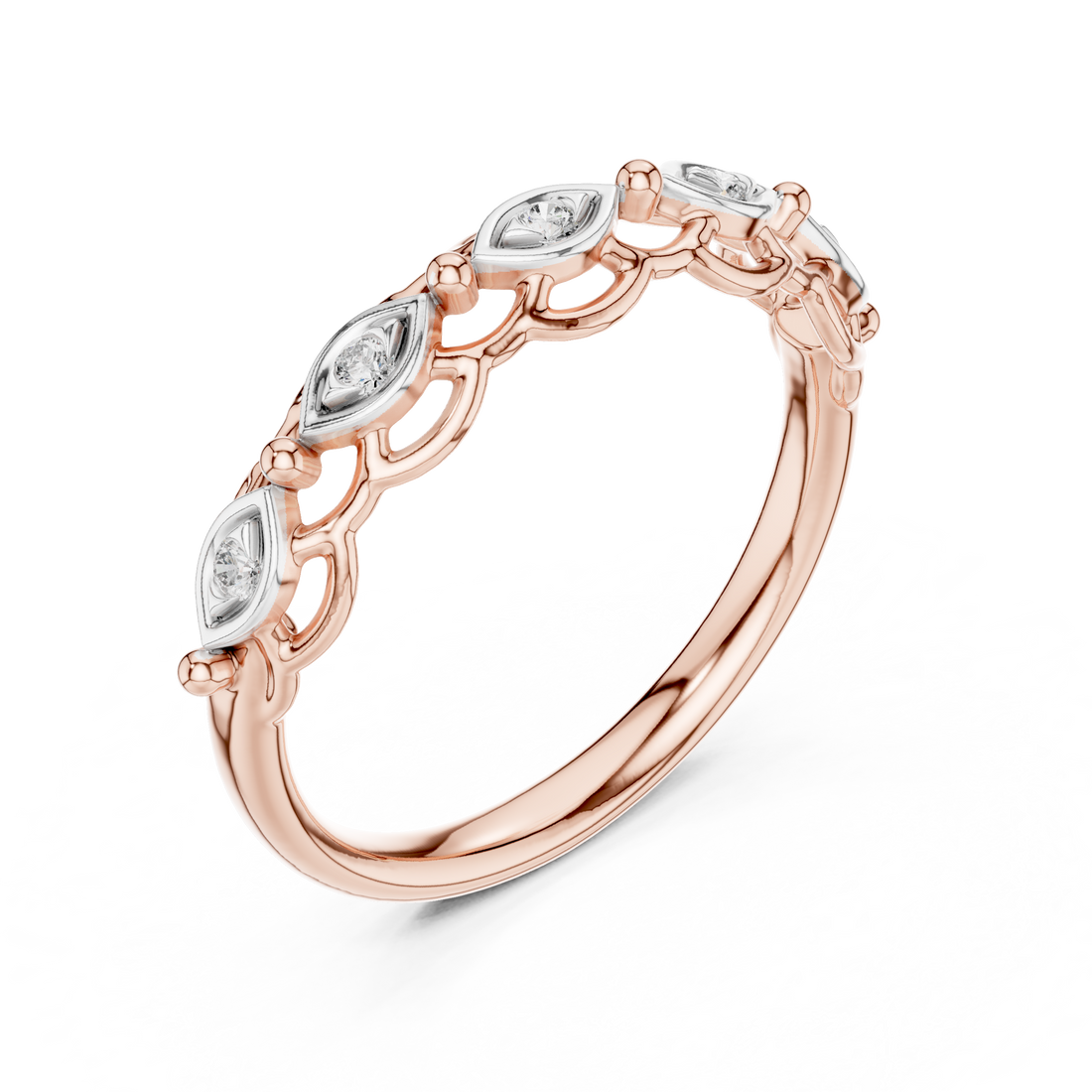 Round Cut Diamond Marquise Motif Openwork Band Ring