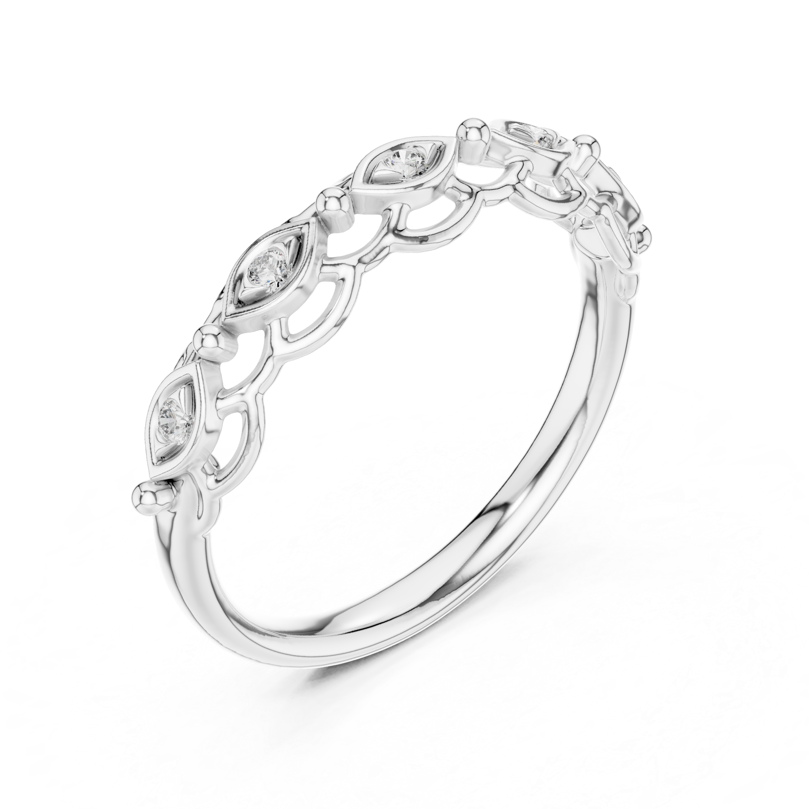 Round Cut Diamond Marquise Motif Openwork Band Ring