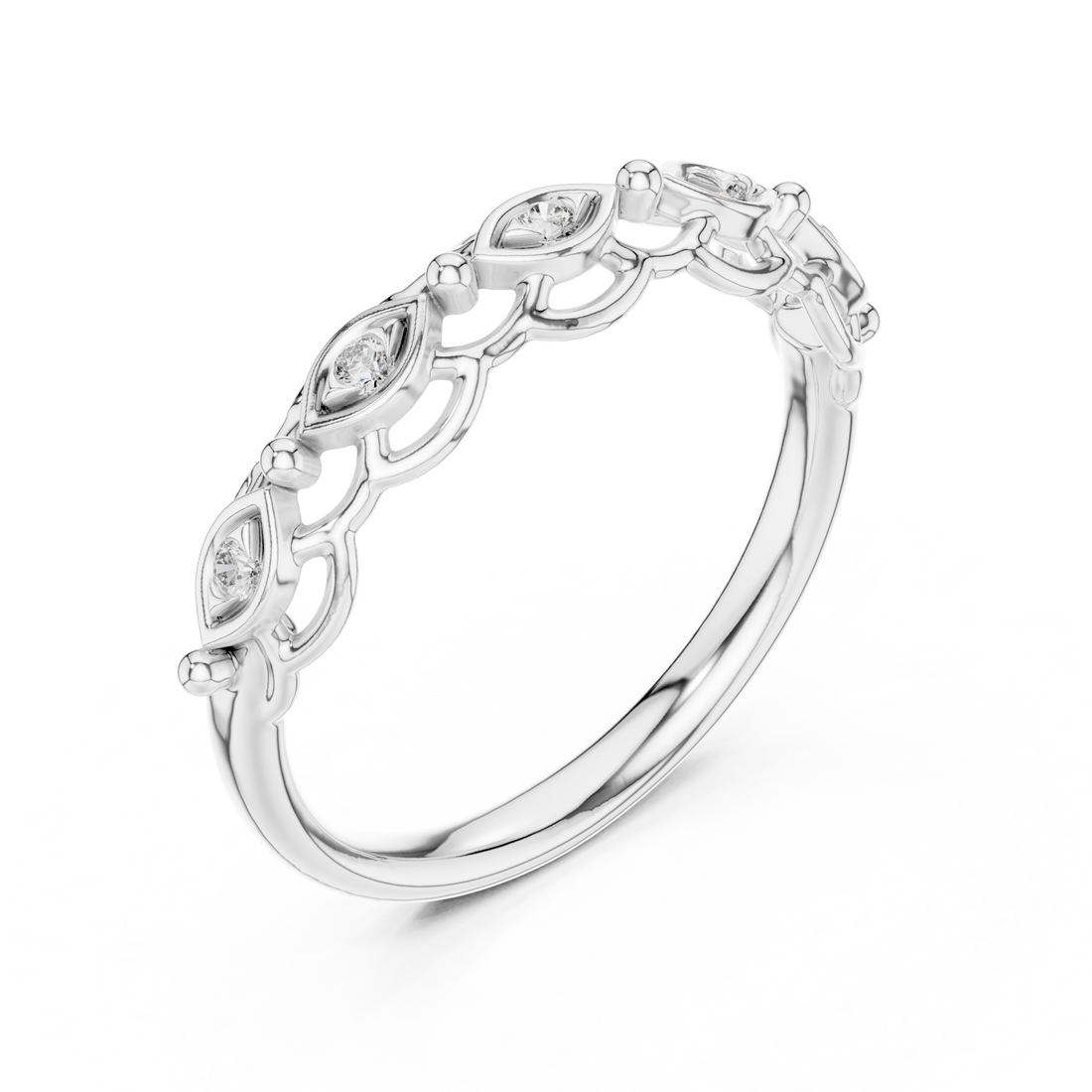 Round Cut Diamond Marquise Motif Openwork Band Ring