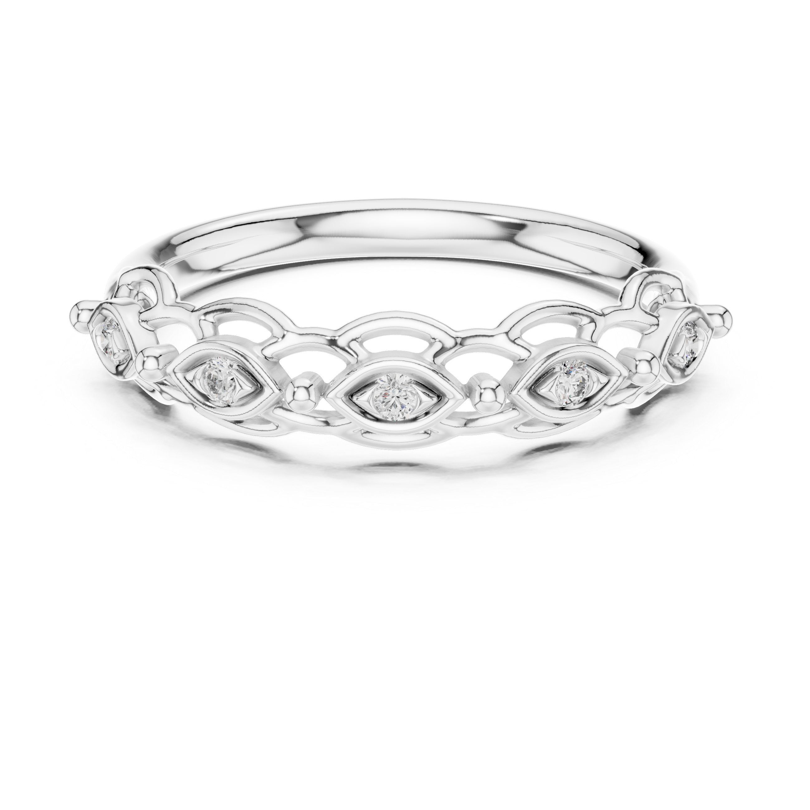 Round Cut Diamond Marquise Motif Openwork Band Ring