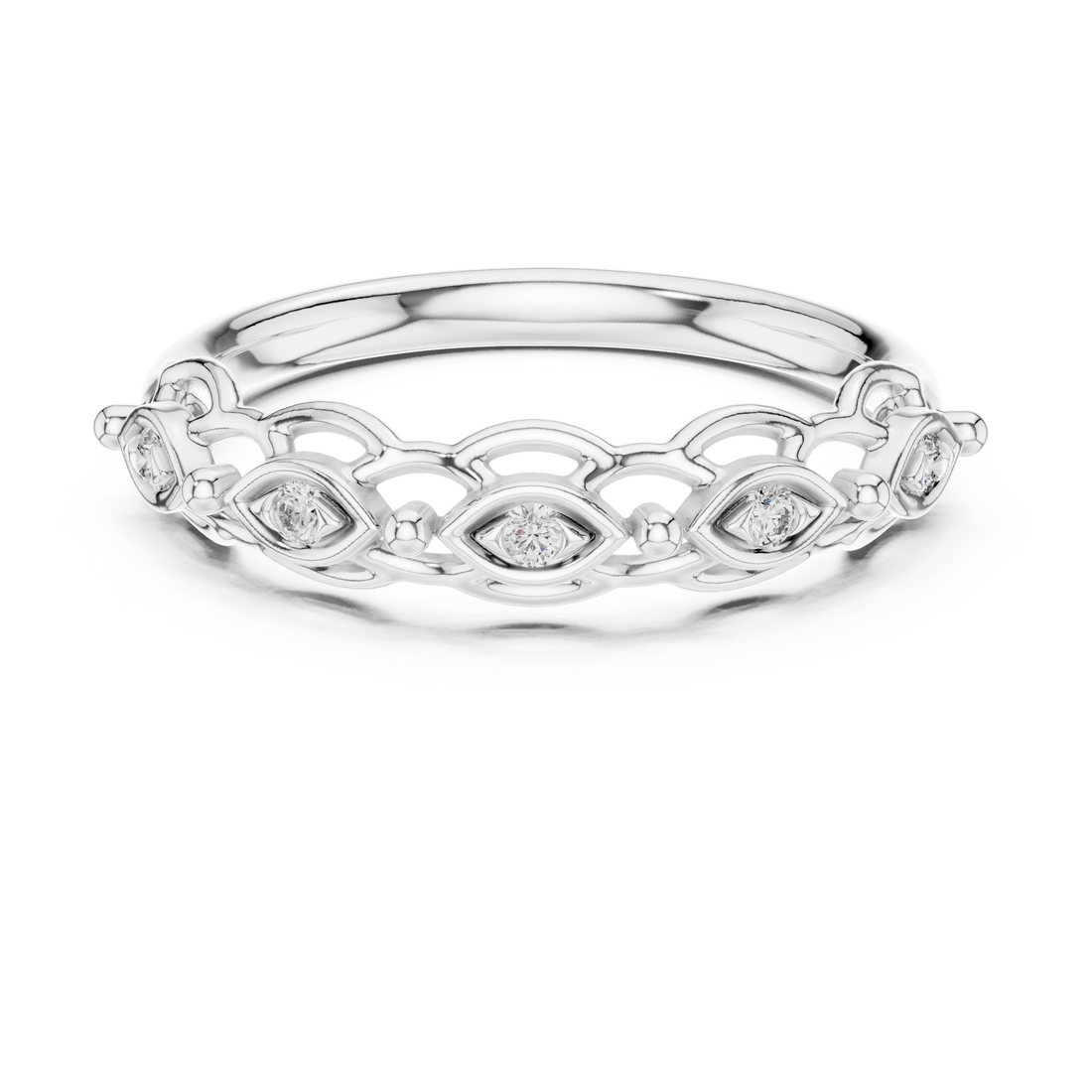 Round Cut Diamond Marquise Motif Openwork Band Ring