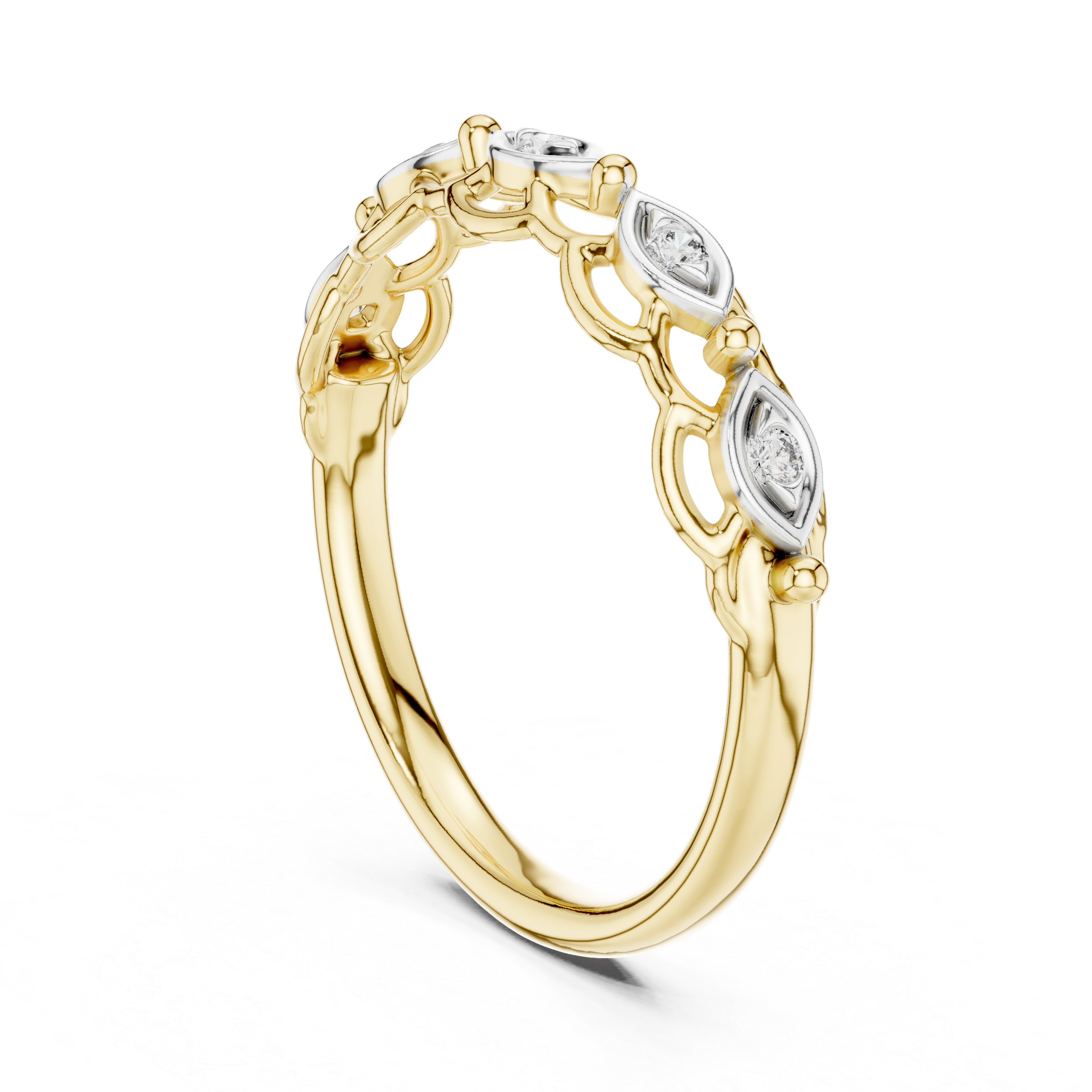 Round Cut Diamond Marquise Motif Openwork Band Ring