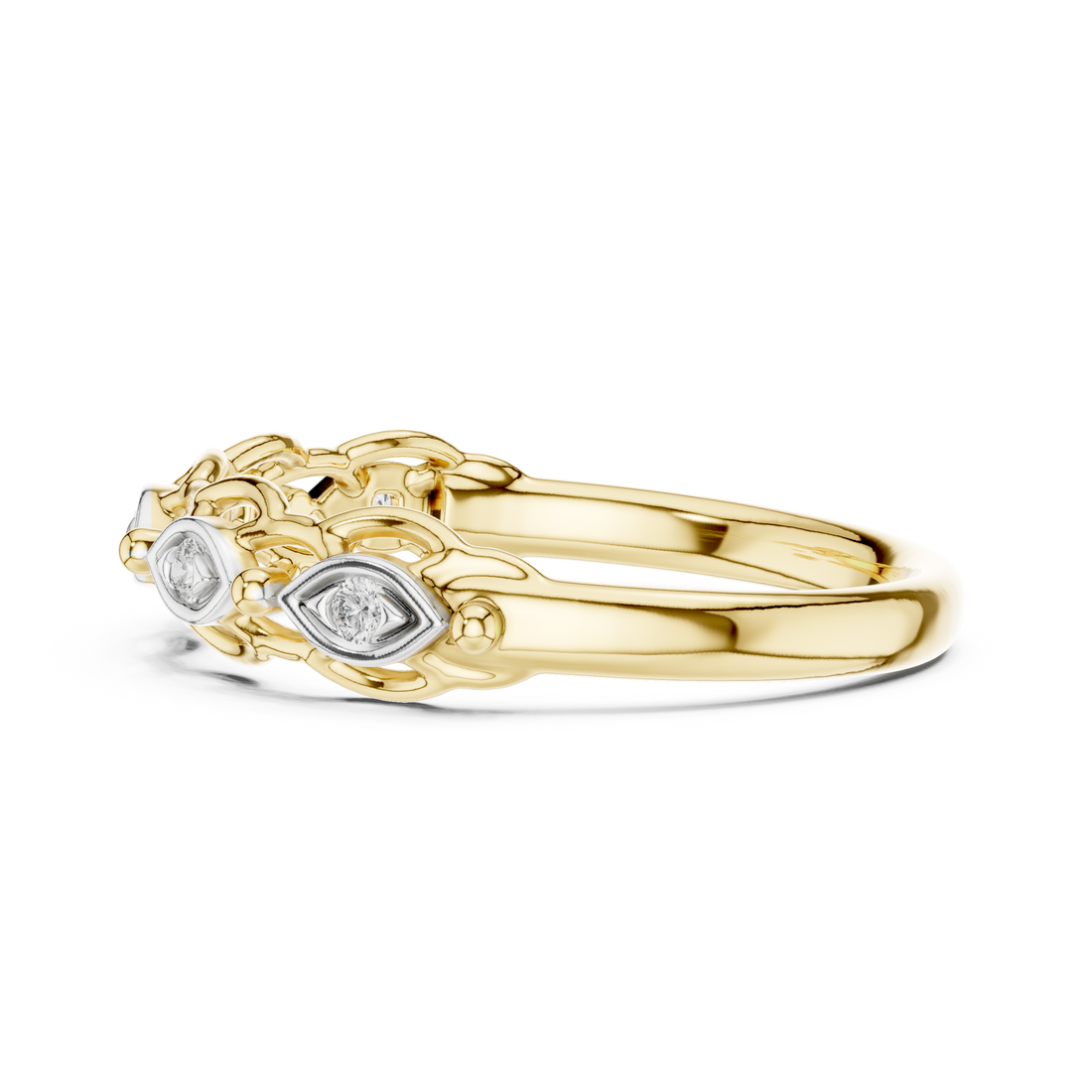 Round Cut Diamond Marquise Motif Openwork Band Ring
