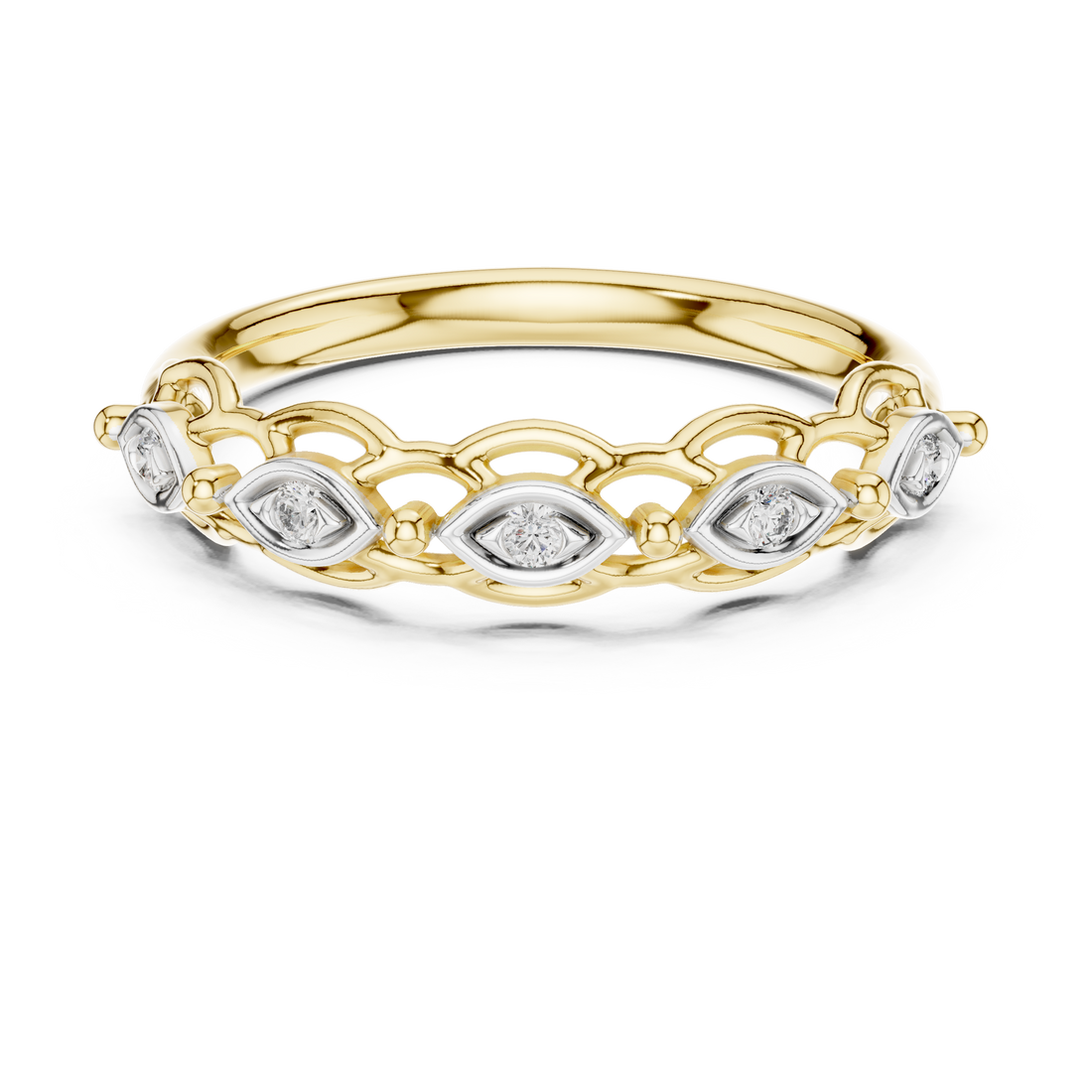 Round Cut Diamond Marquise Motif Openwork Band Ring