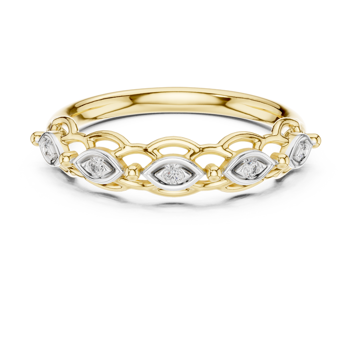 Round Cut Diamond Marquise Motif Openwork Band Ring