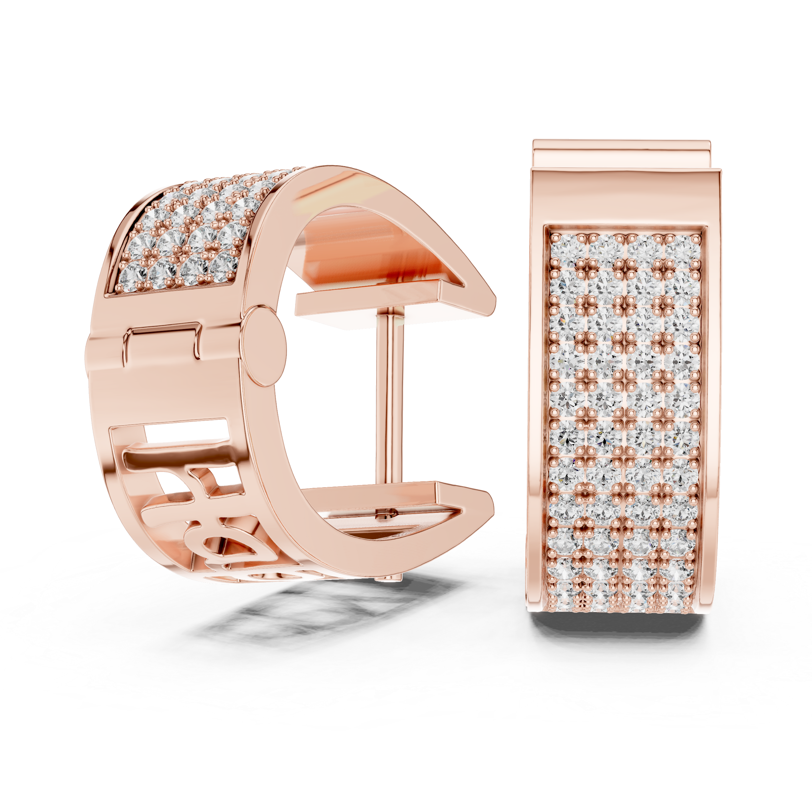 Radiant Pavé Round Diamond Huggie Hoop Earrings with Multi-Row Brilliance