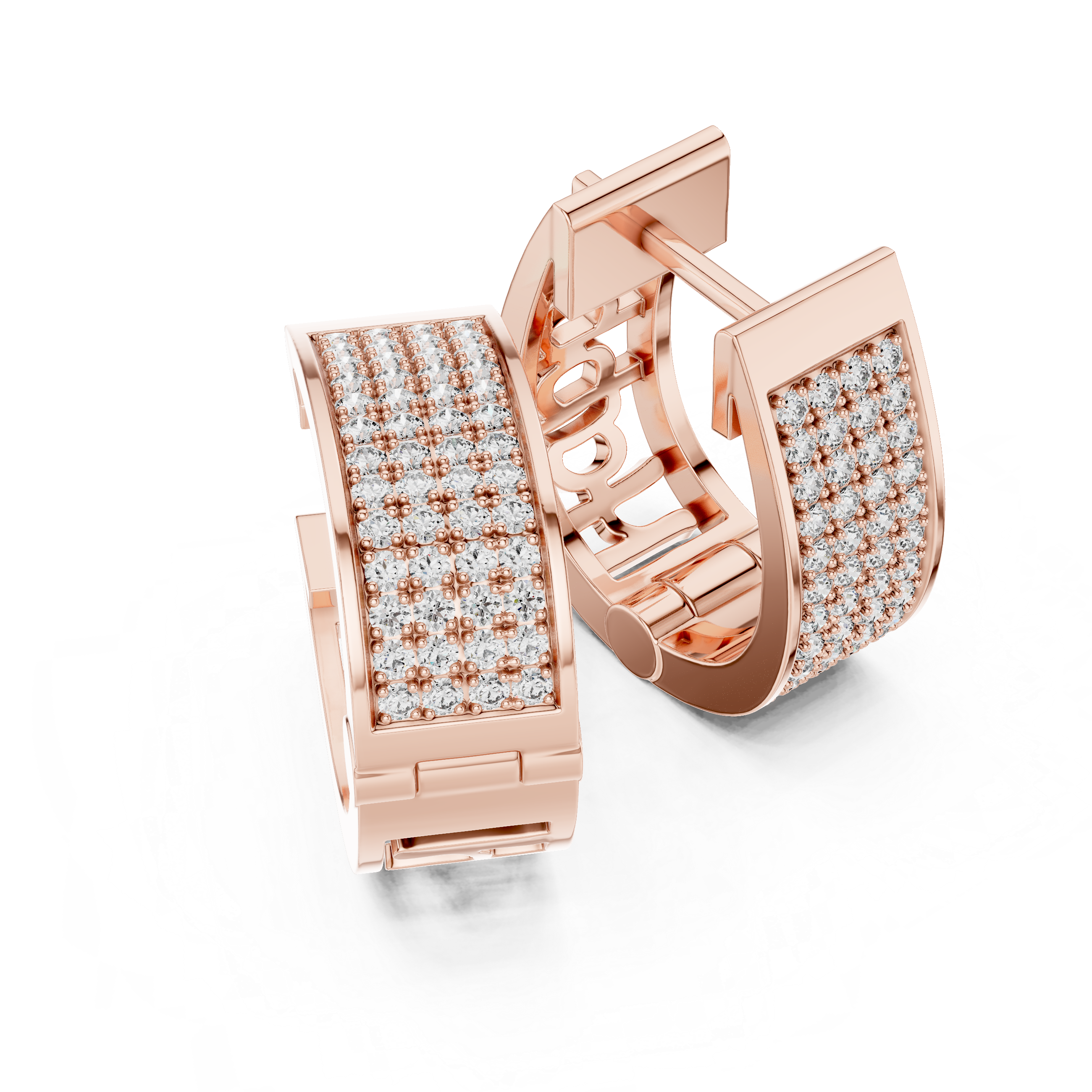 Radiant Pavé Round Diamond Huggie Hoop Earrings with Multi-Row Brilliance