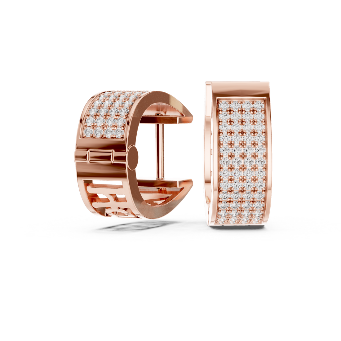 Radiant Pavé Round Diamond Huggie Hoop Earrings with Multi-Row Brilliance