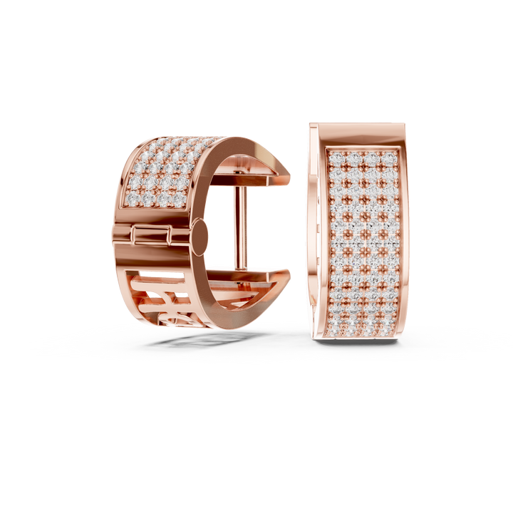 Radiant Pavé Round Diamond Huggie Hoop Earrings with Multi-Row Brilliance