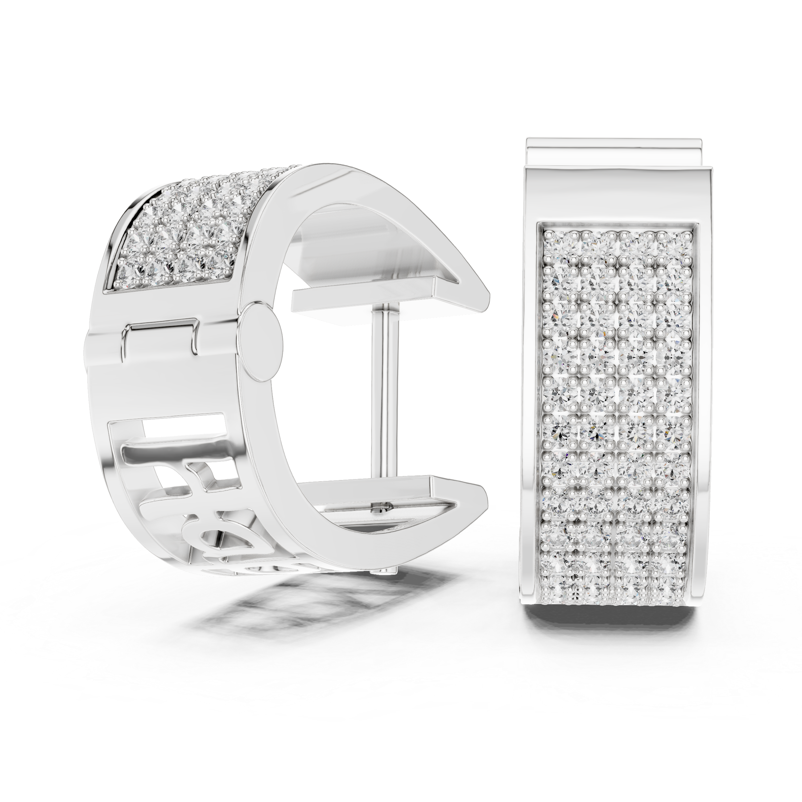 Radiant Pavé Round Diamond Huggie Hoop Earrings with Multi-Row Brilliance