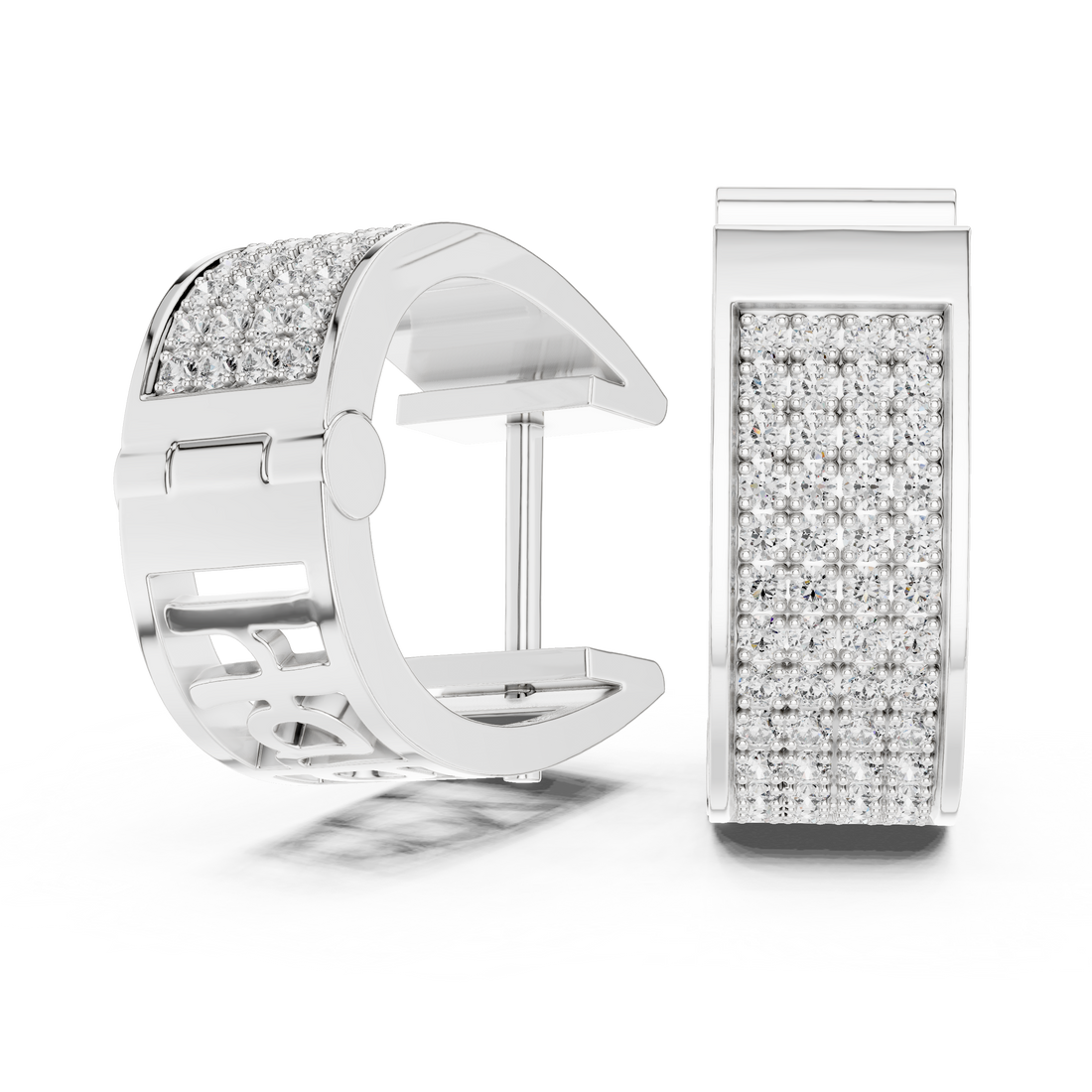 Radiant Pavé Round Diamond Huggie Hoop Earrings with Multi-Row Brilliance