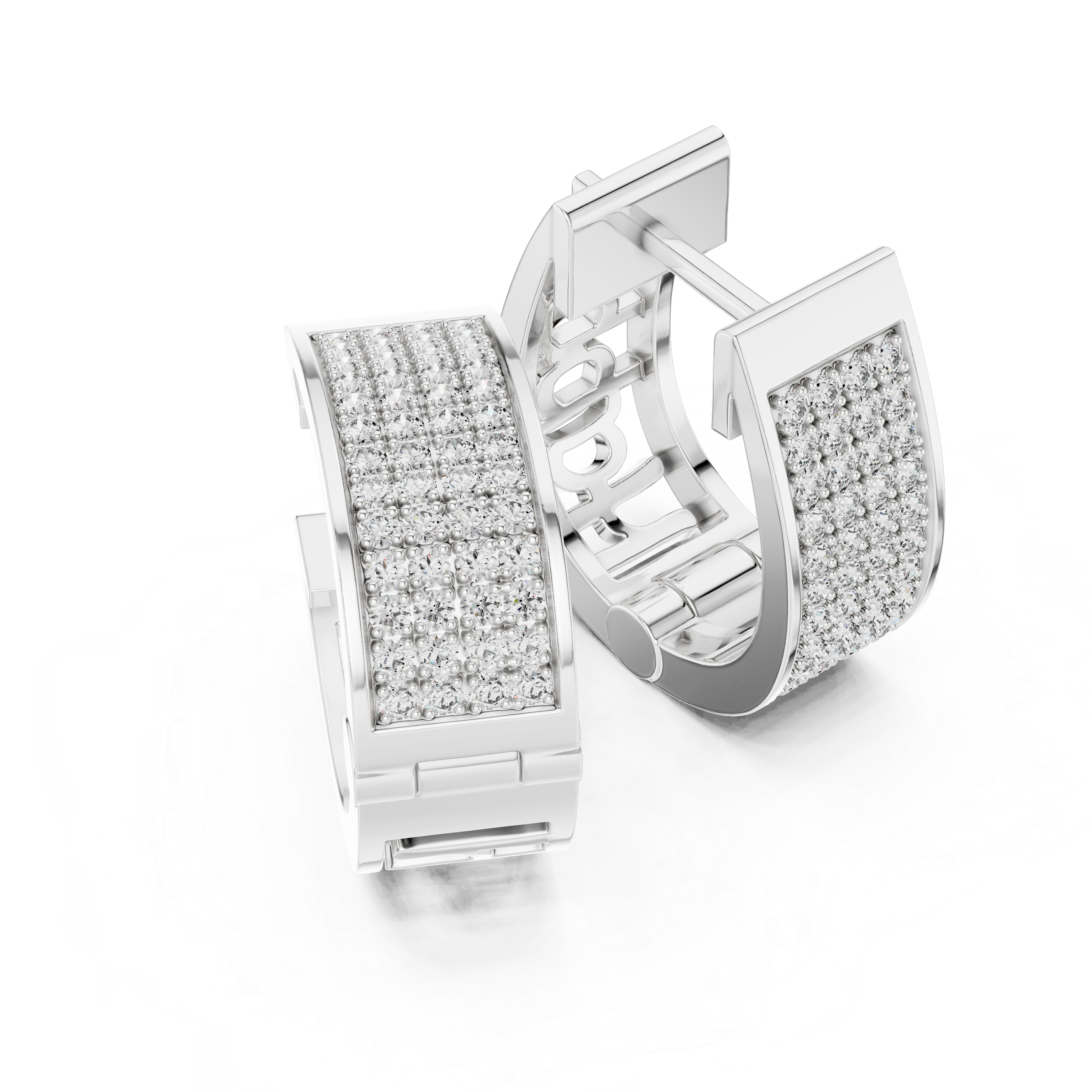 Radiant Pavé Round Diamond Huggie Hoop Earrings with Multi-Row Brilliance