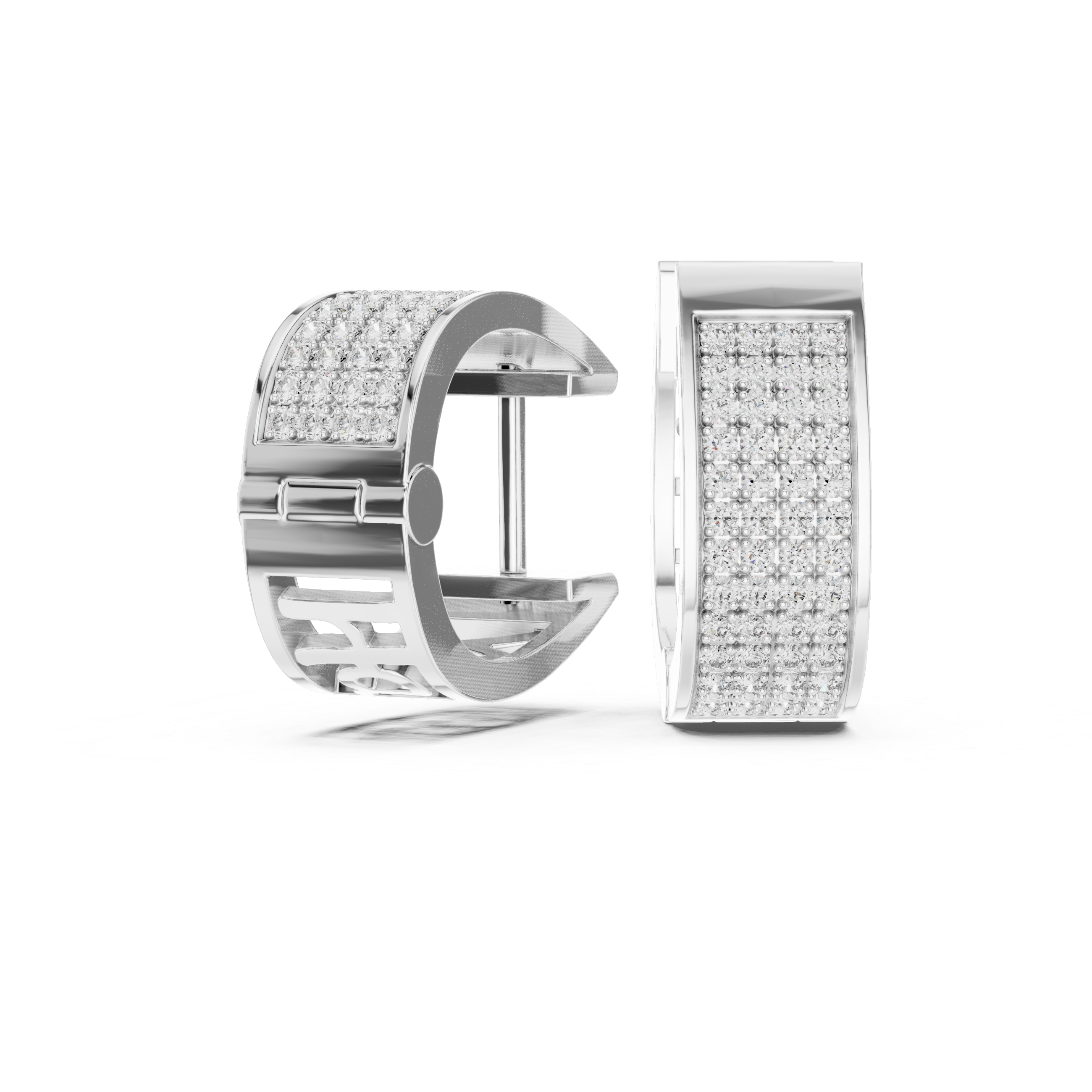 Radiant Pavé Round Diamond Huggie Hoop Earrings with Multi-Row Brilliance