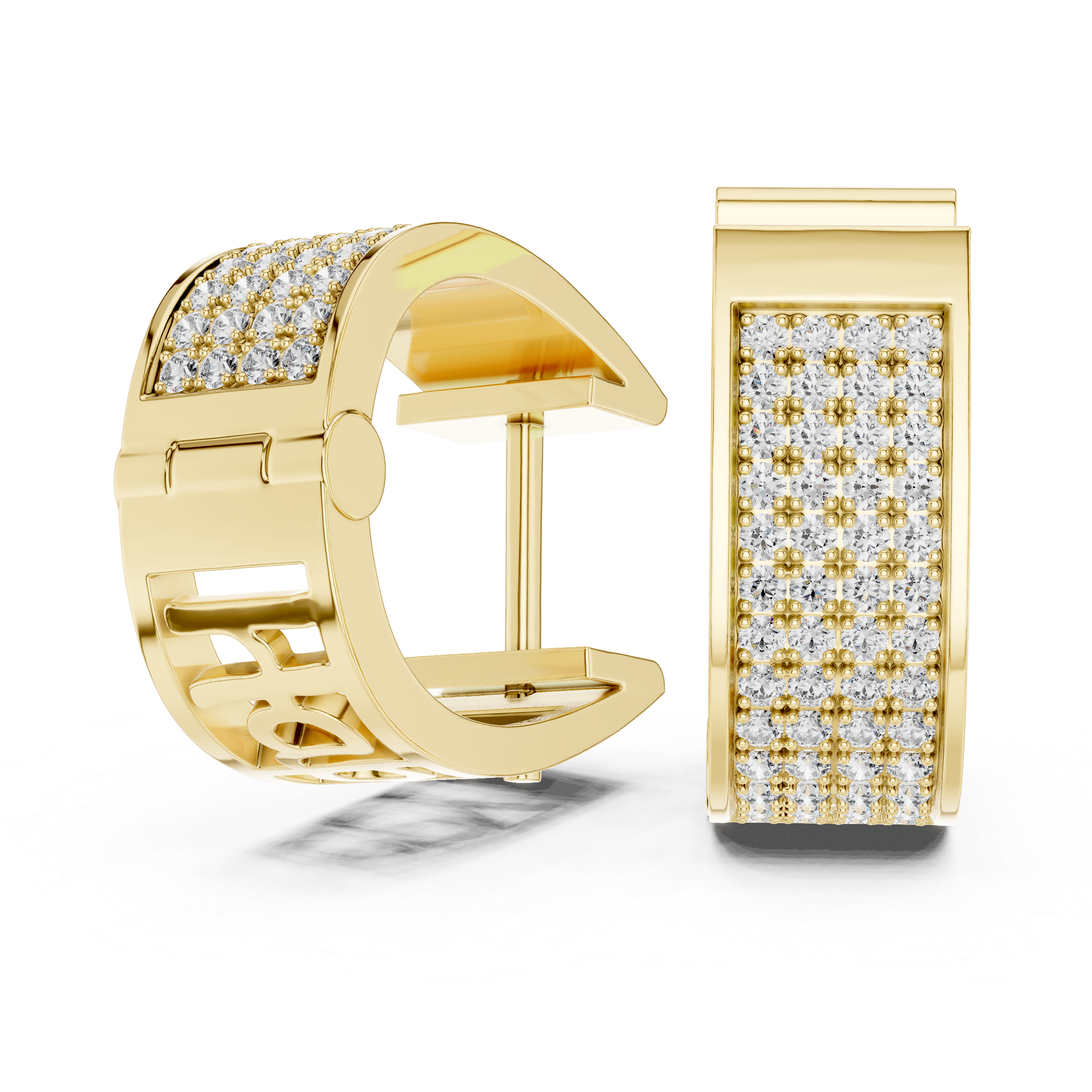 Radiant Pavé Round Diamond Huggie Hoop Earrings with Multi-Row Brilliance