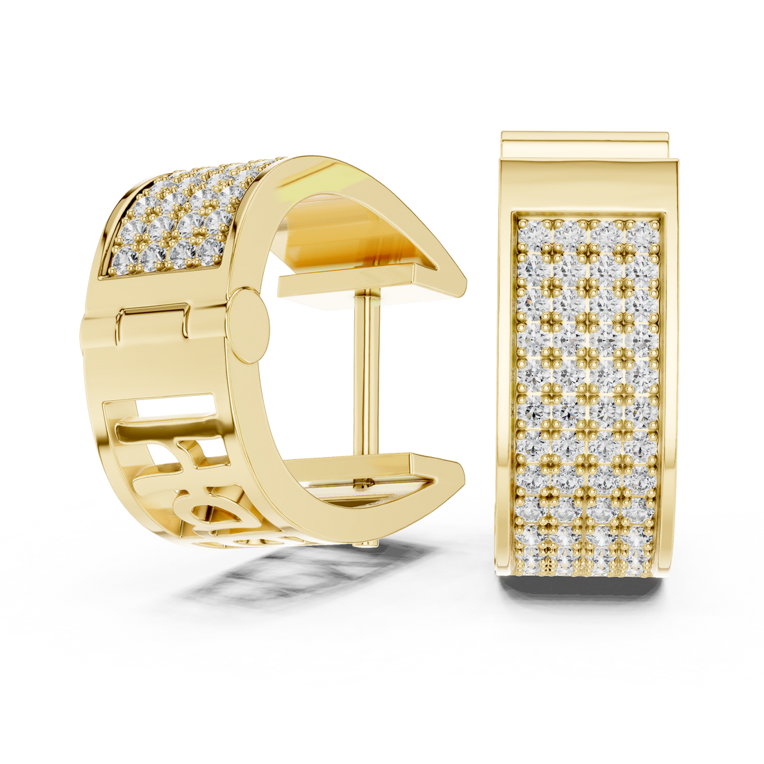 Radiant Pavé Round Diamond Huggie Hoop Earrings with Multi-Row Brilliance