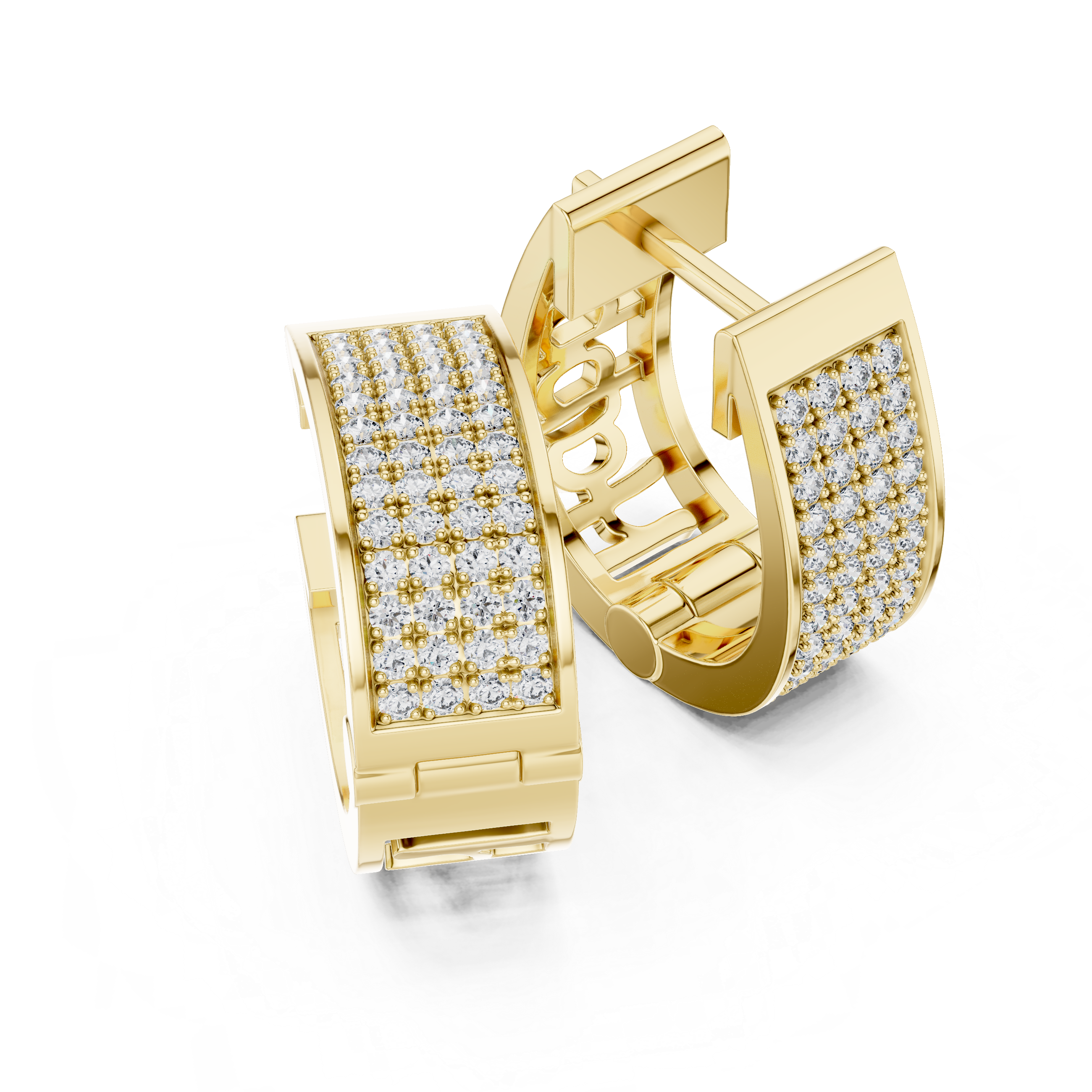 Radiant Pavé Round Diamond Huggie Hoop Earrings with Multi-Row Brilliance