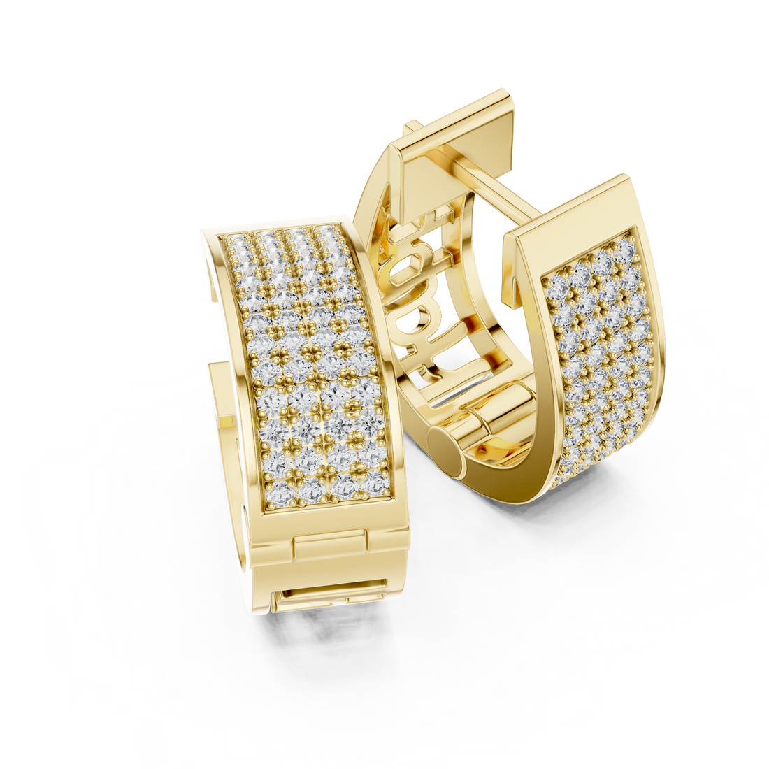 Radiant Pavé Round Diamond Huggie Hoop Earrings with Multi-Row Brilliance