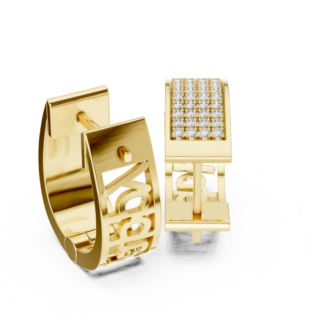 Radiant Pavé Round Diamond Huggie Hoop Earrings with Multi-Row Brilliance