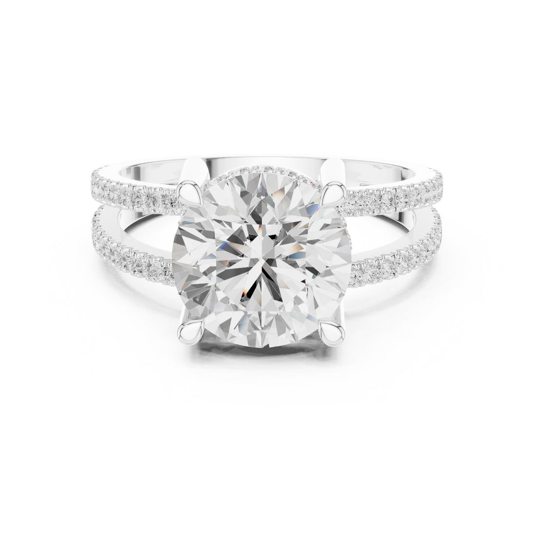 Halo engagement ring with brilliant diamond border.
