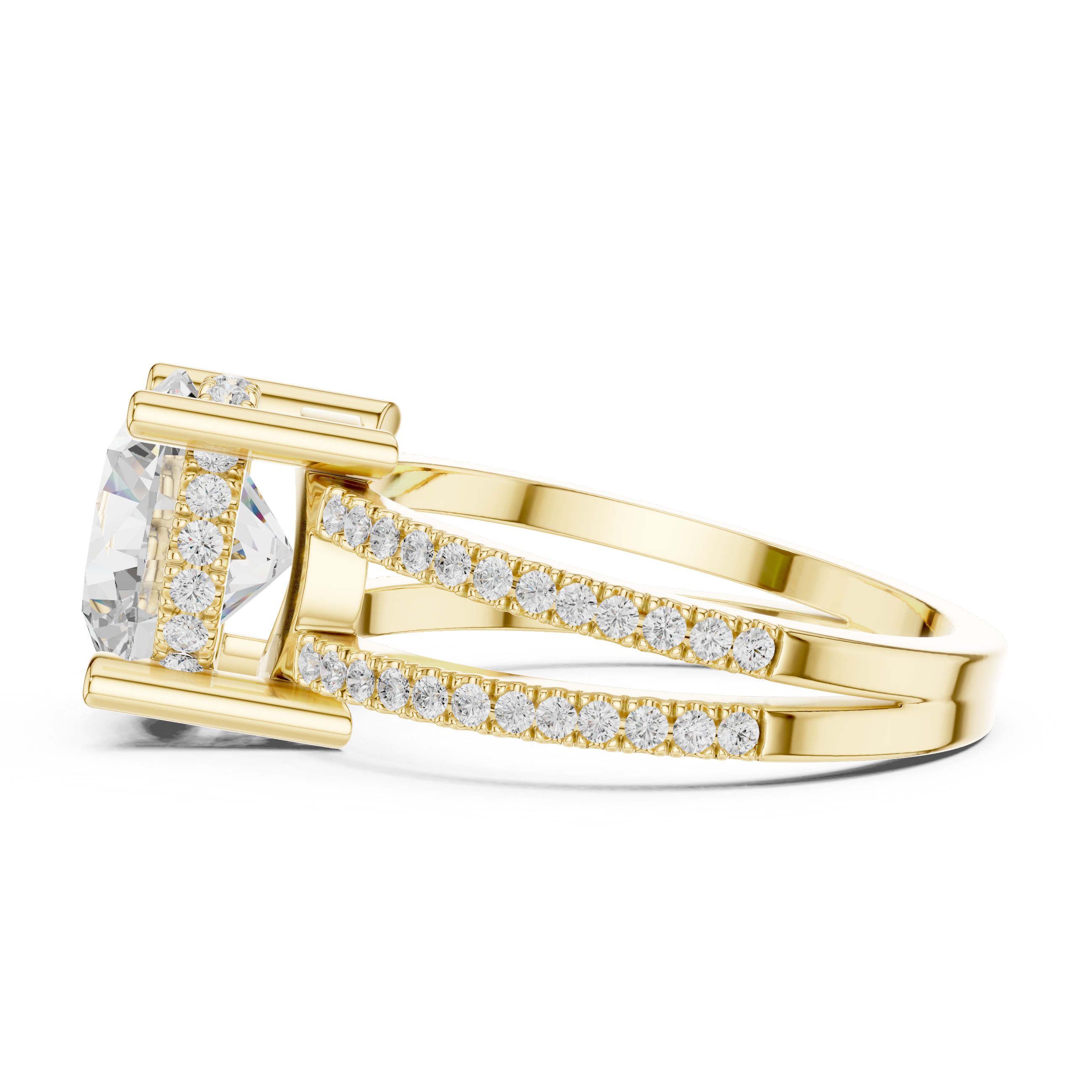 Vintage halo ring with decorative edges.