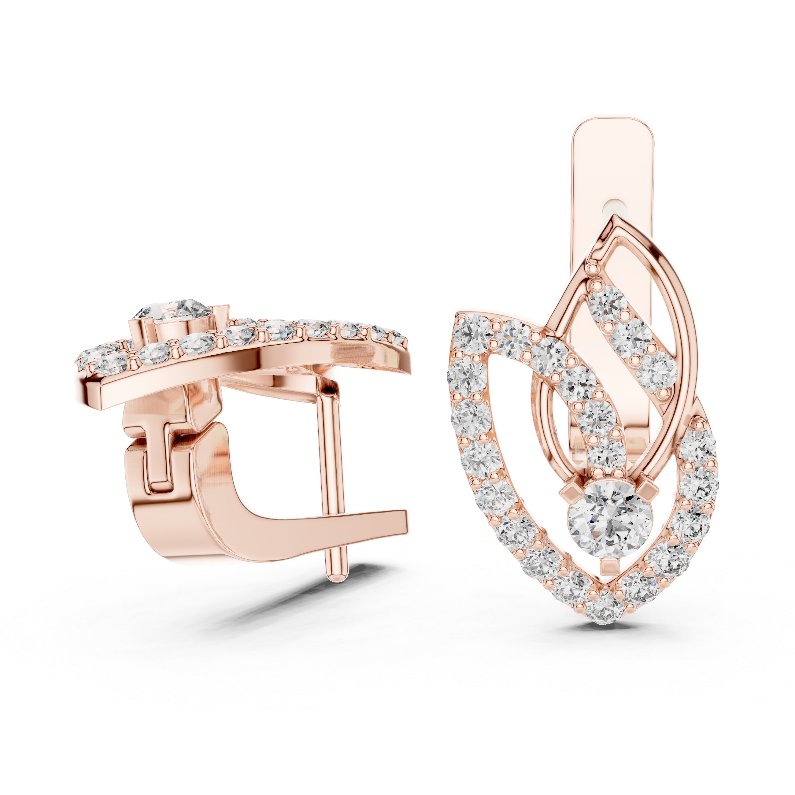 Brilliant Round Diamond Pavé Layered Teardrop Drop Earrings