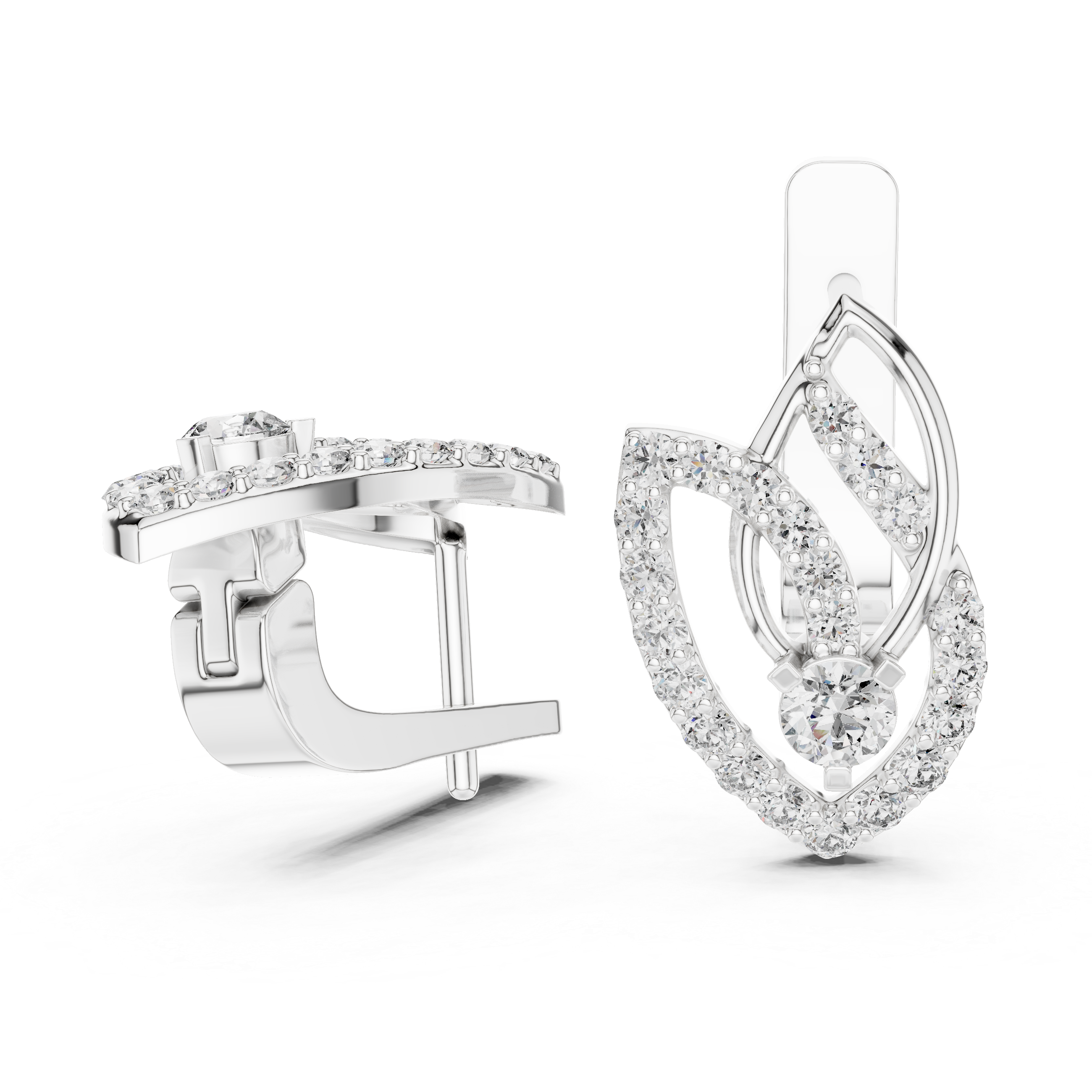 Brilliant Round Diamond Pavé Layered Teardrop Drop Earrings