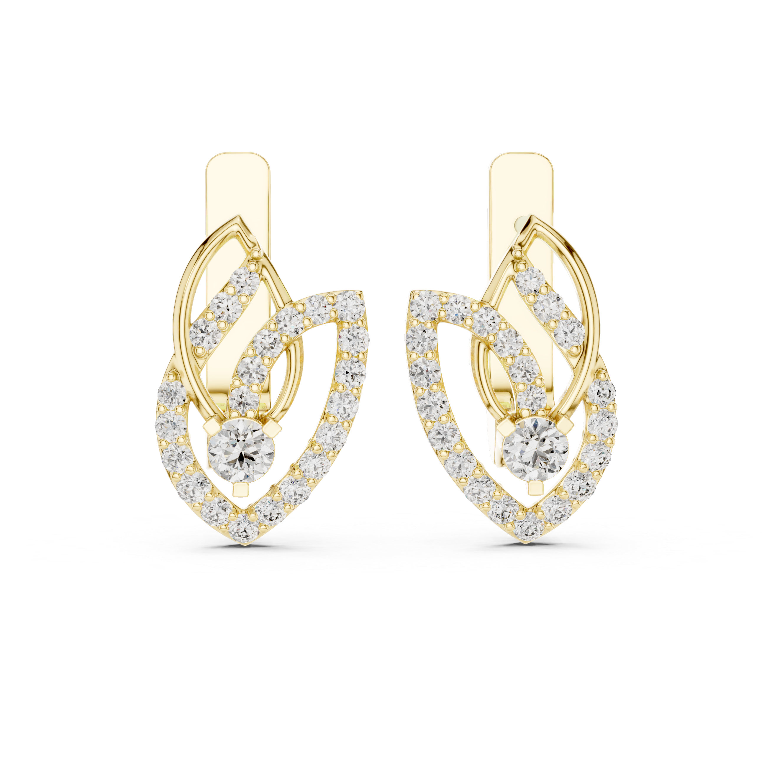 Brilliant Round Diamond Pavé Layered Teardrop Drop Earrings