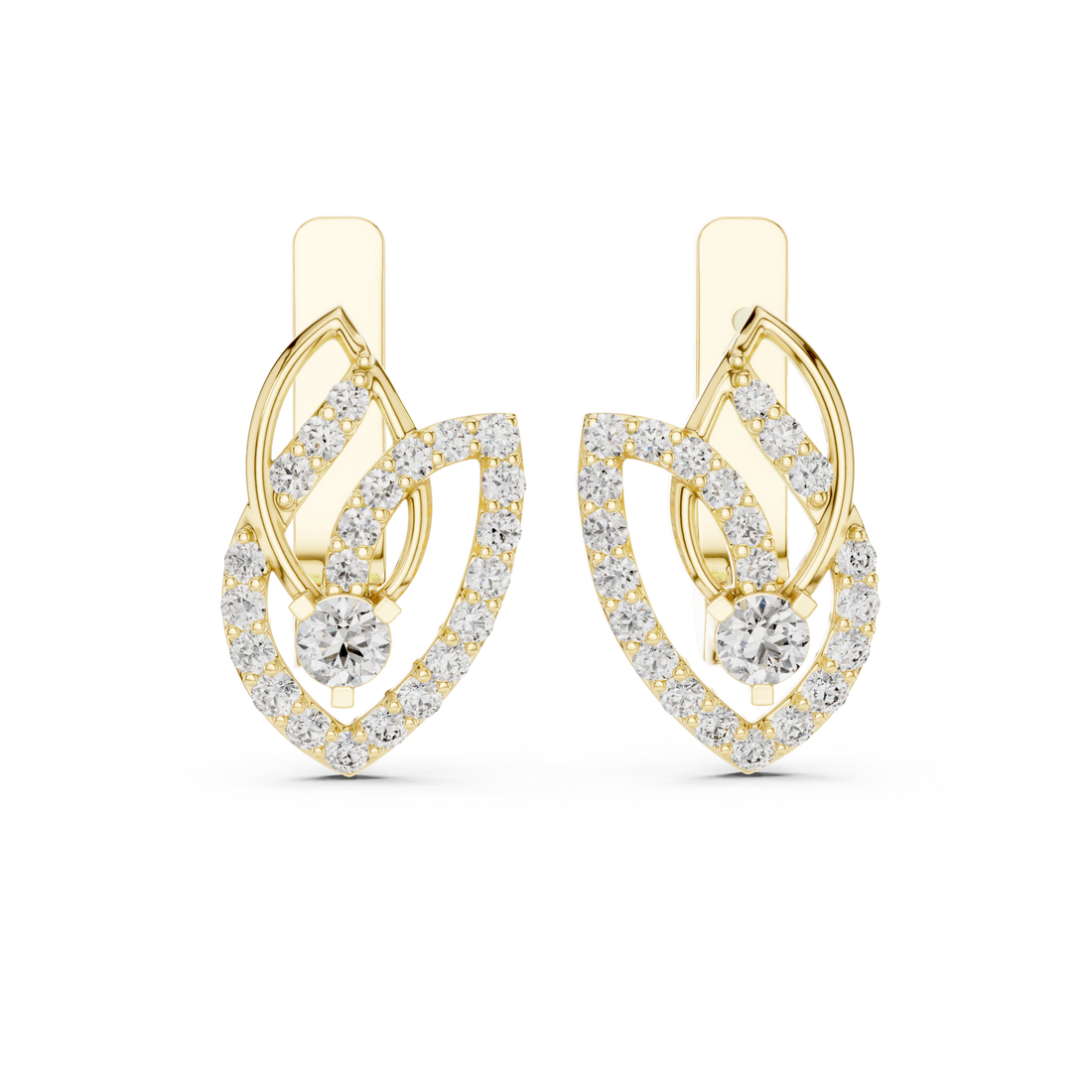 Brilliant Round Diamond Pavé Layered Teardrop Drop Earrings