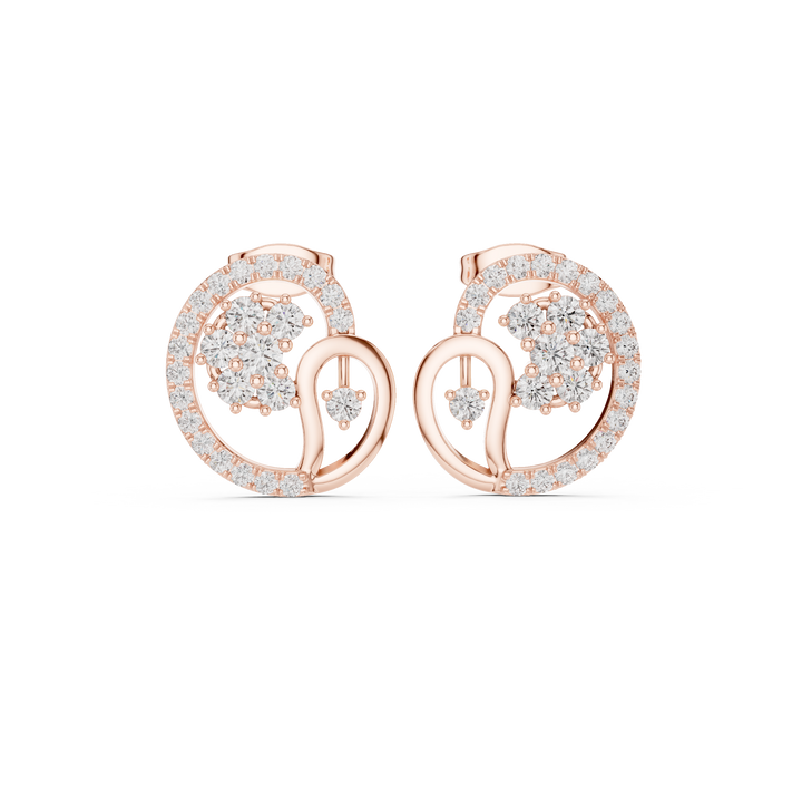 Round diamond halo swirl cluster stud earrings elegant design